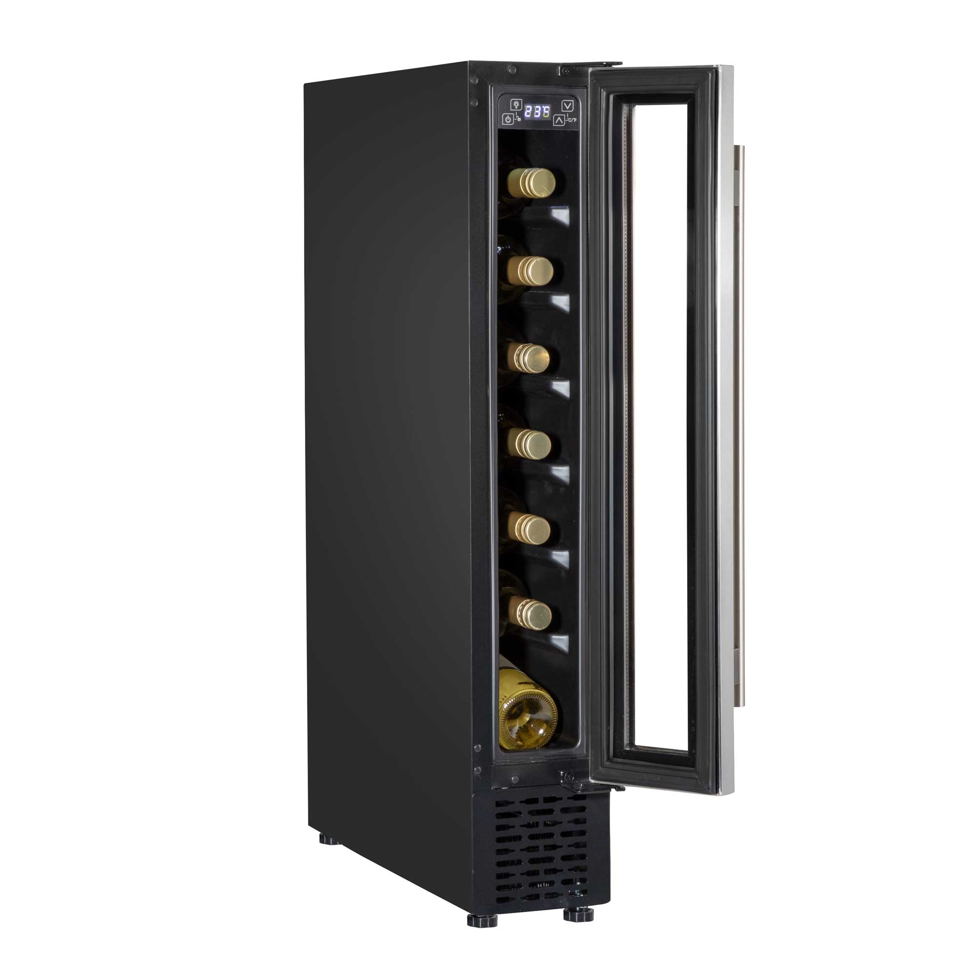 Baridi 7 Bottle 15cm Slim Wine Cooler with Digital Touch Screen Controls - Stainless Steel Wine Refrigerator for Kitchen, Bar, Office | Compact & Energy Efficient DH77