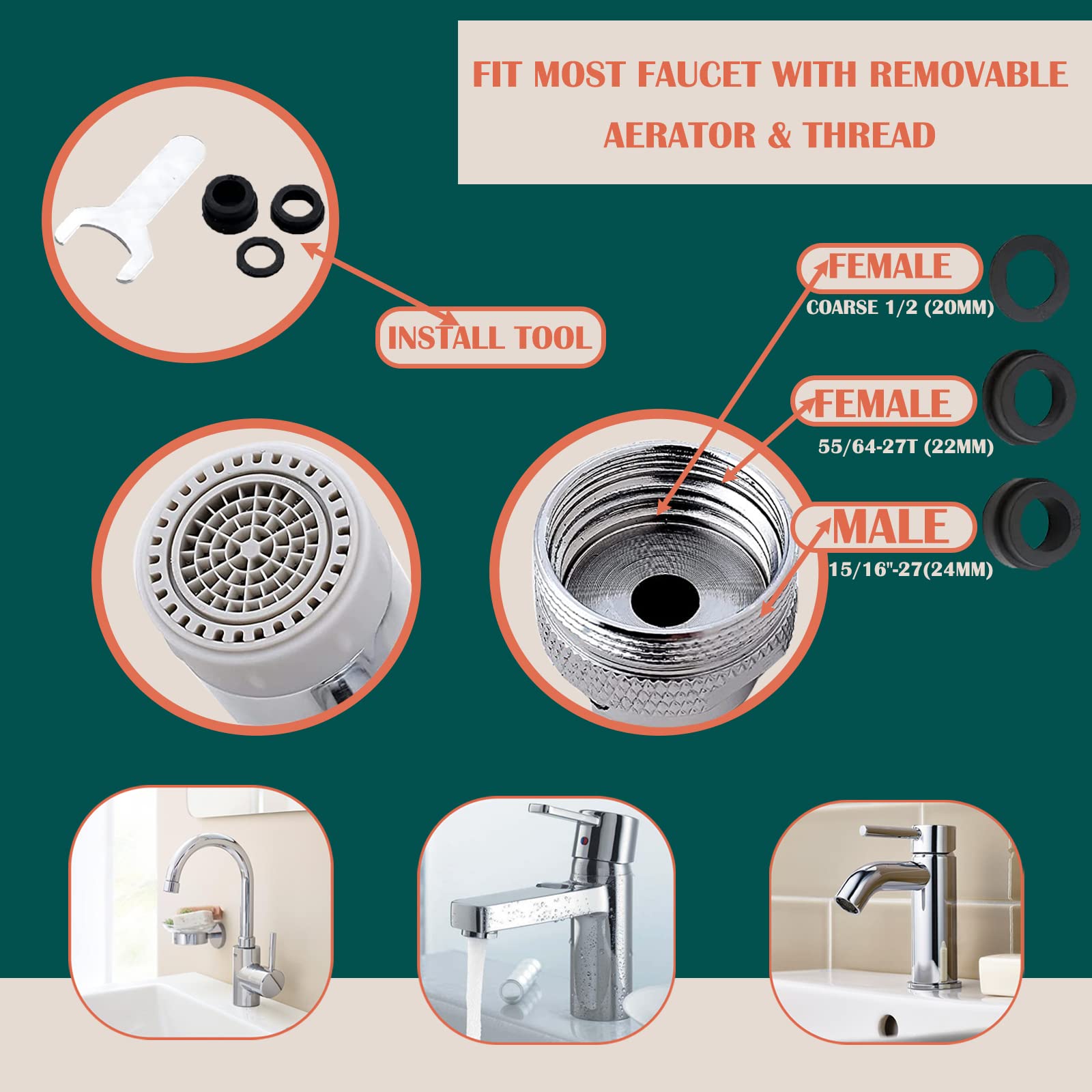 360° Rotatable Kitchen Faucet Aerator with 2 Spray Modes - Universal 20/22/24mm Female Thread Bathroom Sink Faucet Extender for Easy Installation | Perfect for Dish Washing, Hand Cleaning & Sink Maintenance