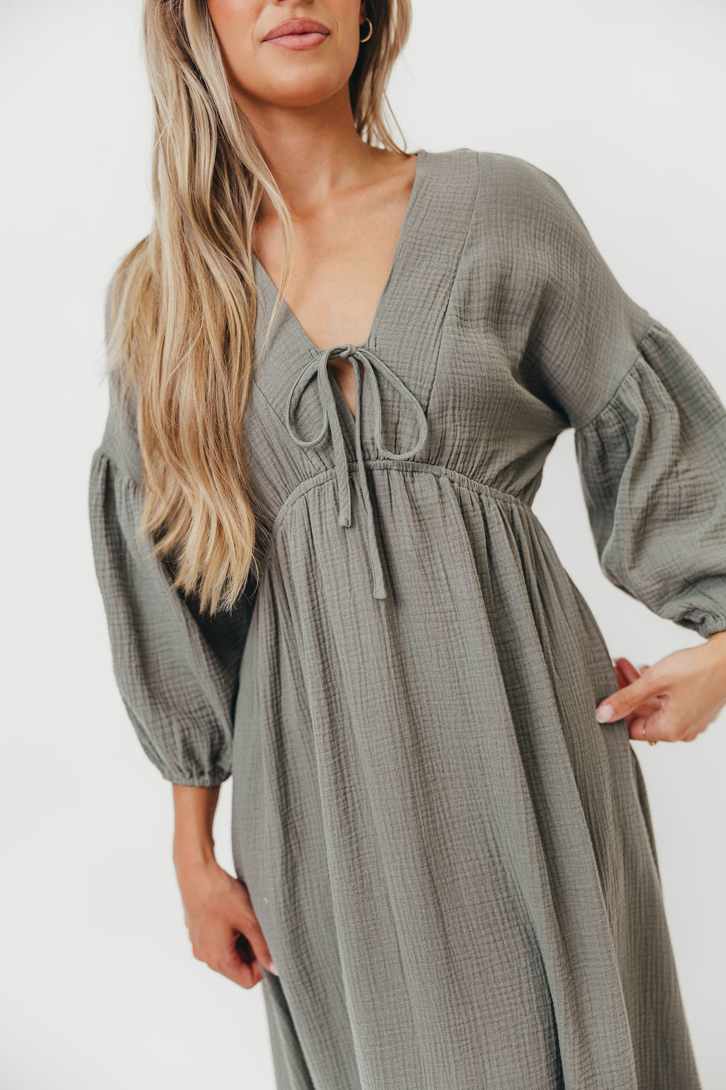 Hunter 100% Cotton Gauze Midi Dress - Dry Sage Color | Breathable Summer Dress for Women | Perfect for Beach, Vacation & Casual Outings
