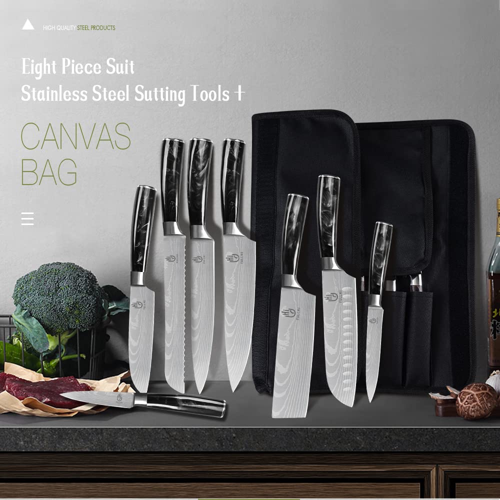 Premium 14-Piece Japanese Knife Set - German Stainless Steel Kitchen Knives by FULLHI - Perfect for Professional Chefs & Home Cooking Enthusiasts