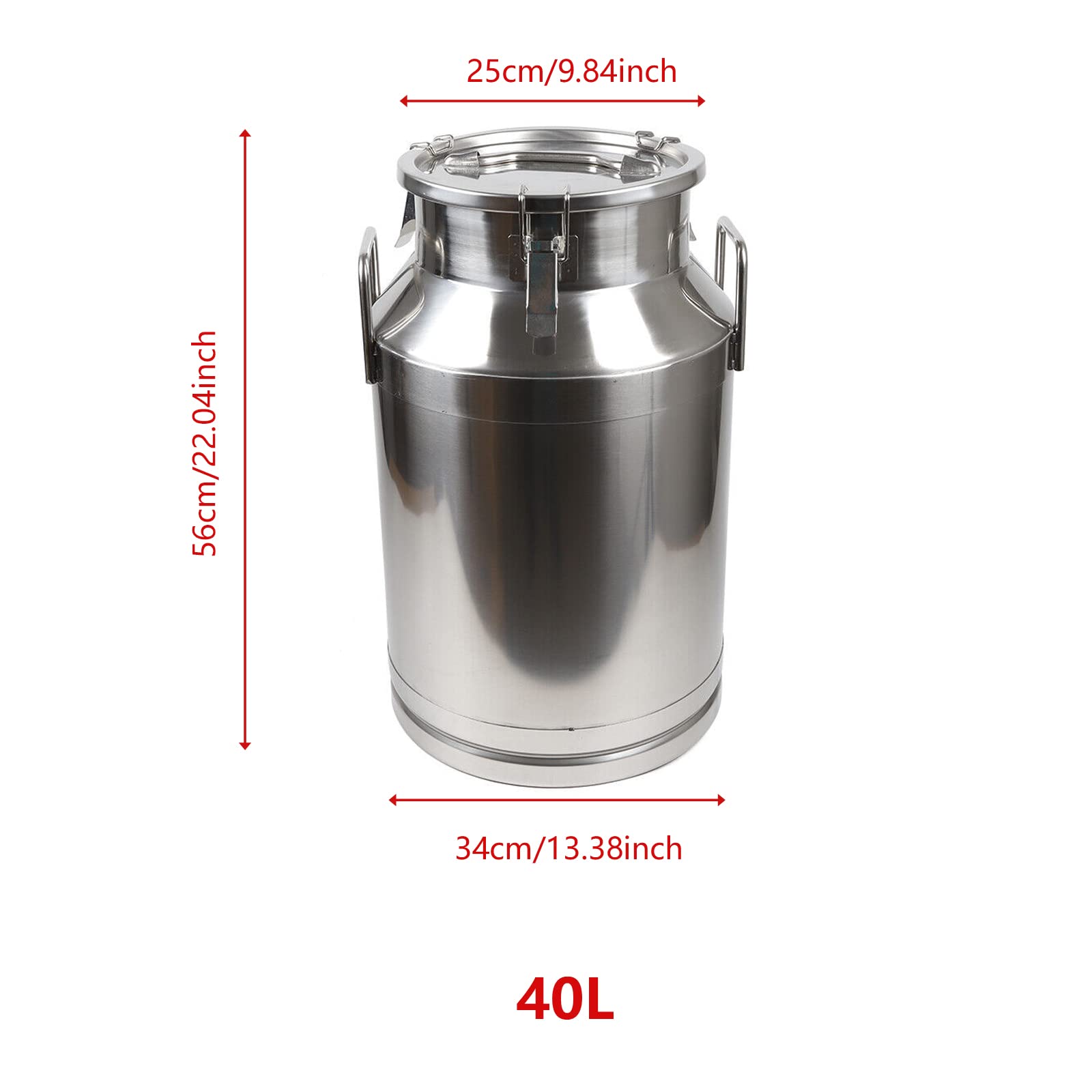 40L Stainless Steel Milk Can - 10.5 Gallon Heavy Duty Milk Jug with Silicone Seal for Dairy, Wine & Liquid Storage | Rust-Proof Food Grade Container | Perfect for Farm, Brewing & Home Use (US Stock)