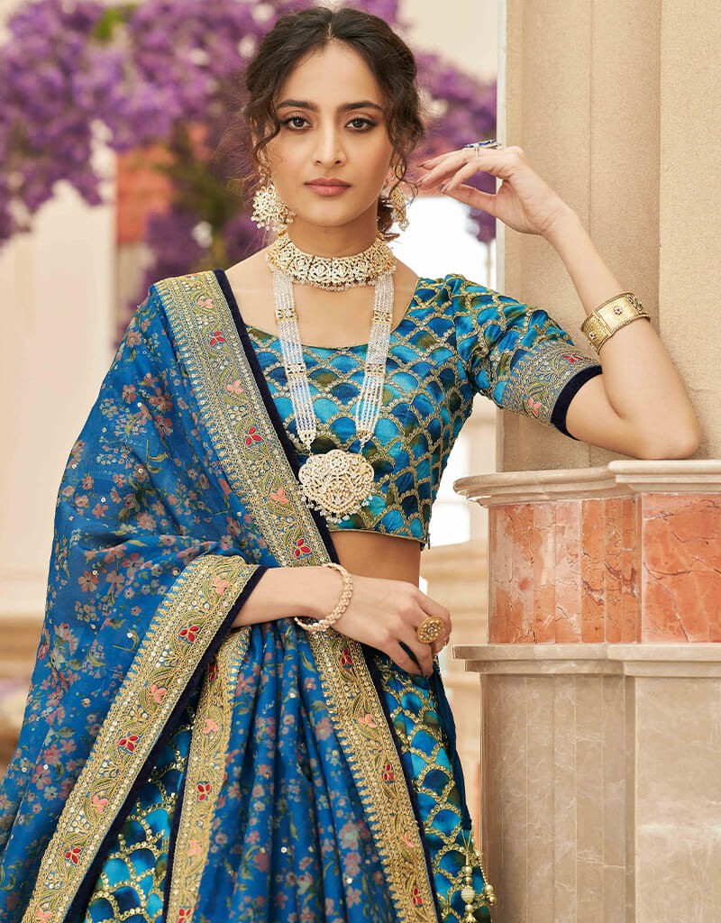 Elegant Blue Art Silk Lehenga Choli for Women - Traditional Indian Bridal & Wedding Outfit - Perfect for Festivals, Parties & Cultural Events