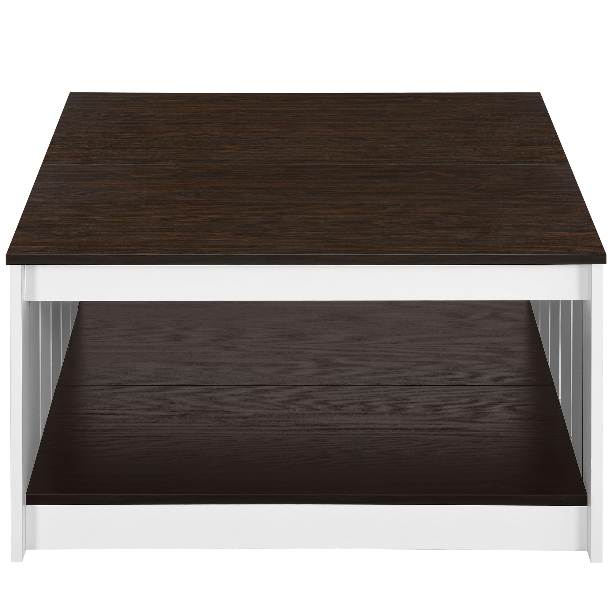 Rustic Farmhouse Coffee Table with Storage - Solid Wood Square Cocktail Table for Living Room & Meeting Room, Half Open Storage Compartment, Deep Brown - Perfect for Home Decor & Small Space Organization