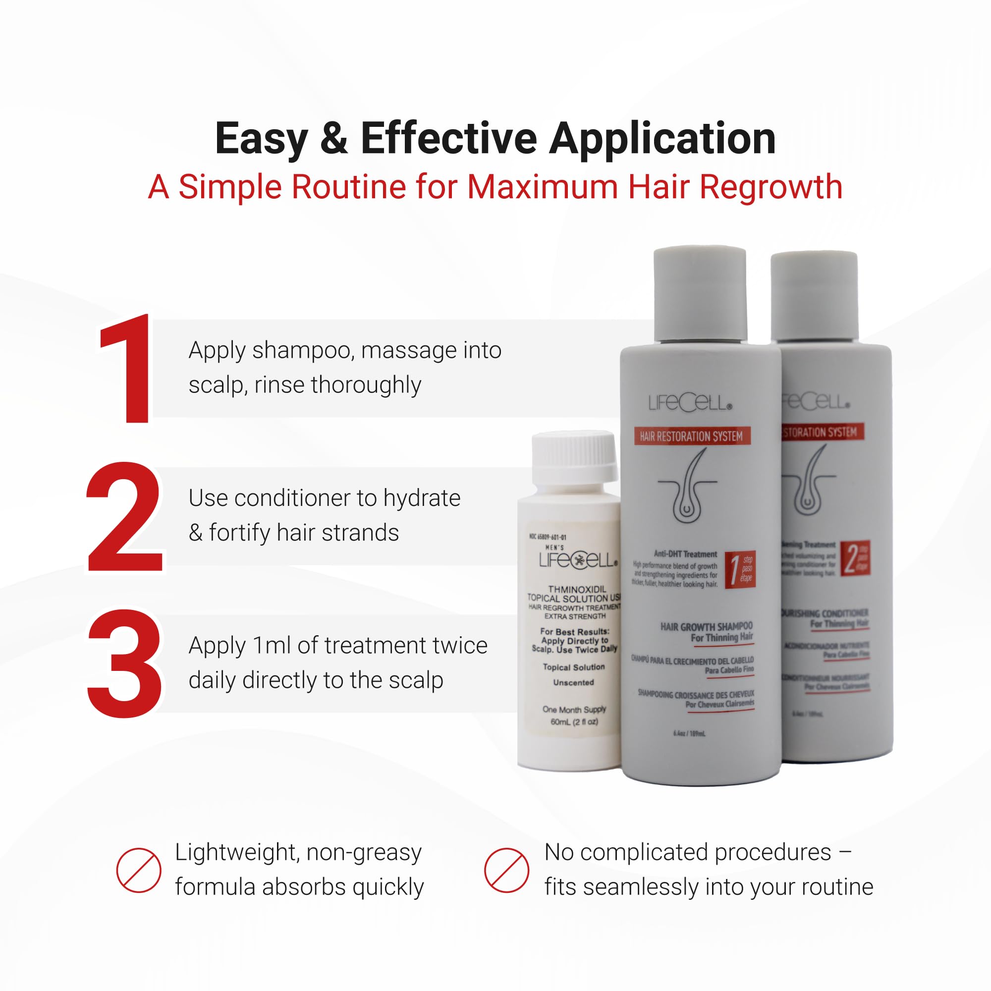 LifeCell Hair Restoration System for Women 2% Minoxidil – Hair Growth Treatment with Anti-DHT Shampoo & Conditioner – Thicker Fuller Hair – Scalp Health & Regrowth Support – 16.8 Fl Oz – Perfect for Thinning Hair & Hair Loss Prevention