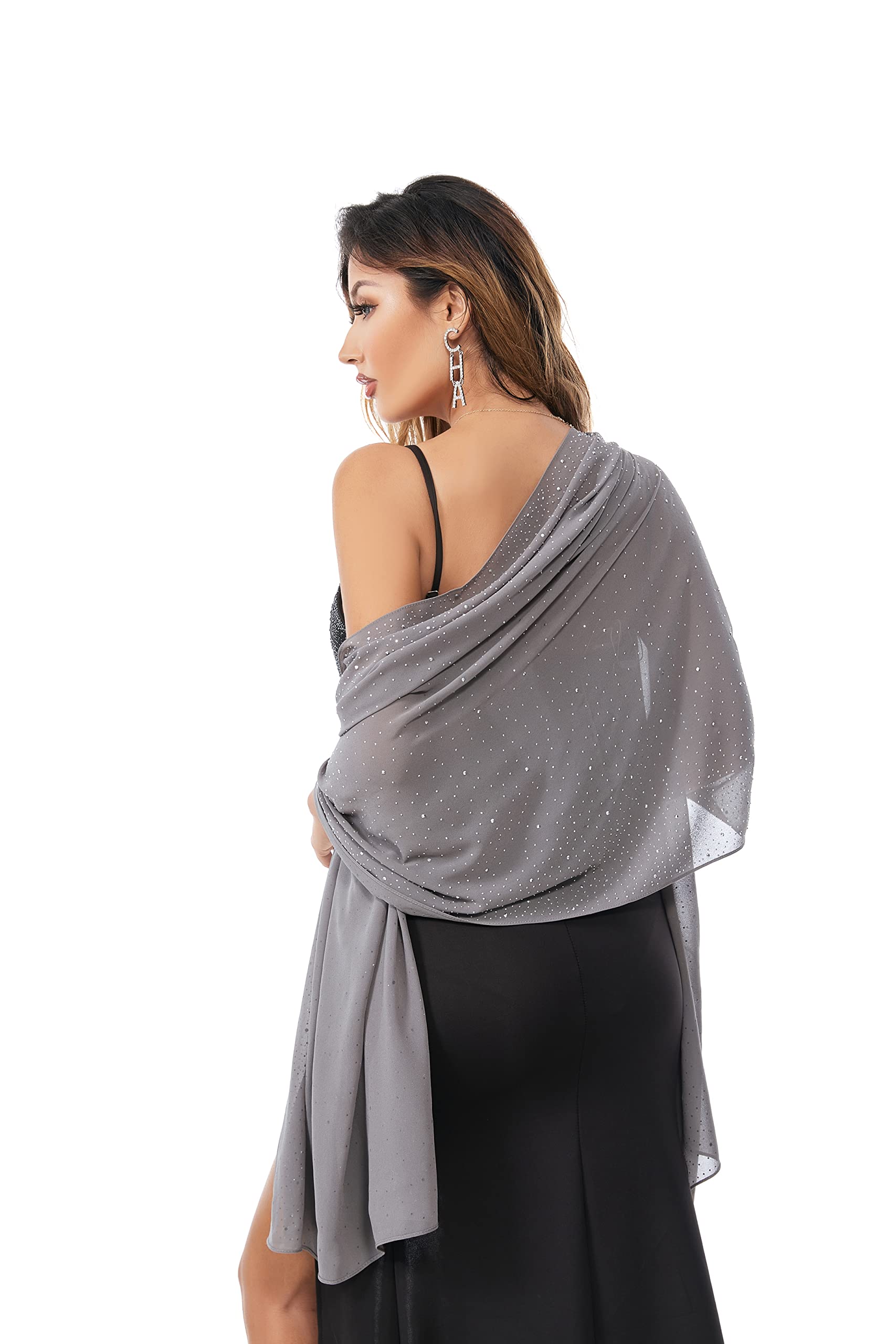 Elegant Sheer Chiffon Shawl for Women - Soft Silky Sparkly Wedding Bridal Scarf Wrap - Perfect for Evening Dresses, Formal Events & Special Occasions