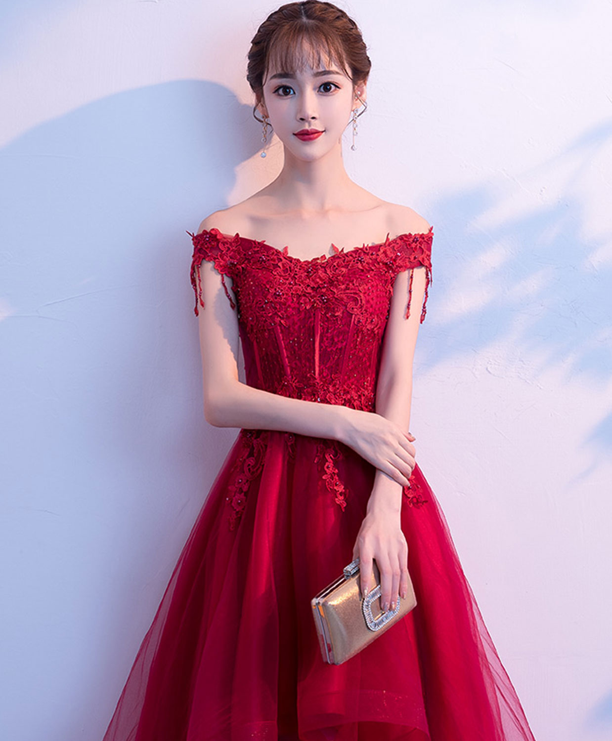 Elegant Burgundy Tulle Lace Prom Dress & Evening Gown - Formal Ball Gown for Homecoming, Wedding Guest, Quinceañera & Special Occasions