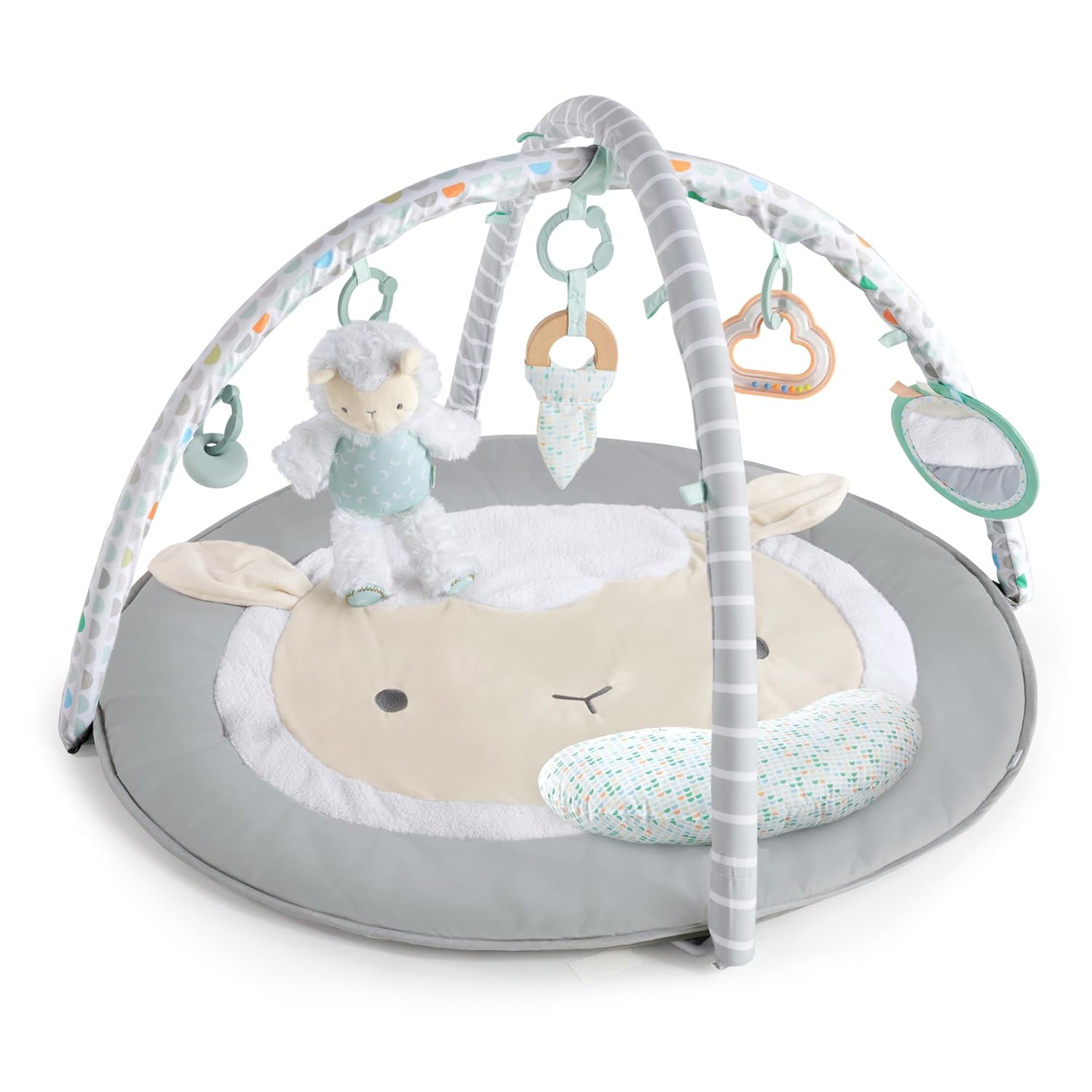 Ingenuity Sheppy's Spot Plush Activity Gym for Babies - Soft & Interactive Playmat with Hanging Toys for Tummy Time, Sensory Development & Early Learning - Perfect Nursery Gift for Newborns & Infants