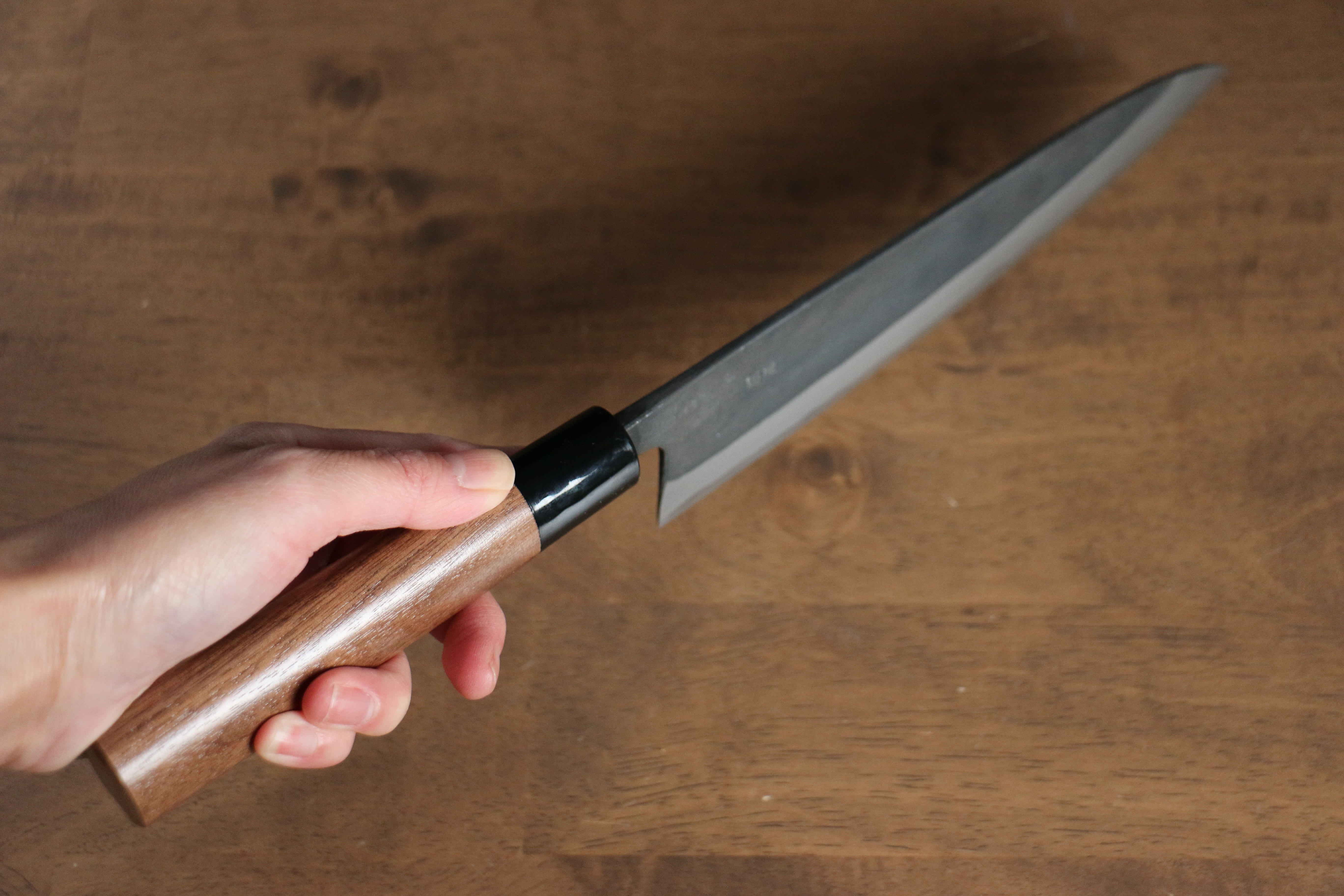 Premium Nao Yamamoto Blue Steel Kurouchi Gyuto 210mm Japanese Chef Knife with Walnut Handle - Perfect for Sushi, Meat Slicing & Professional Kitchen Use