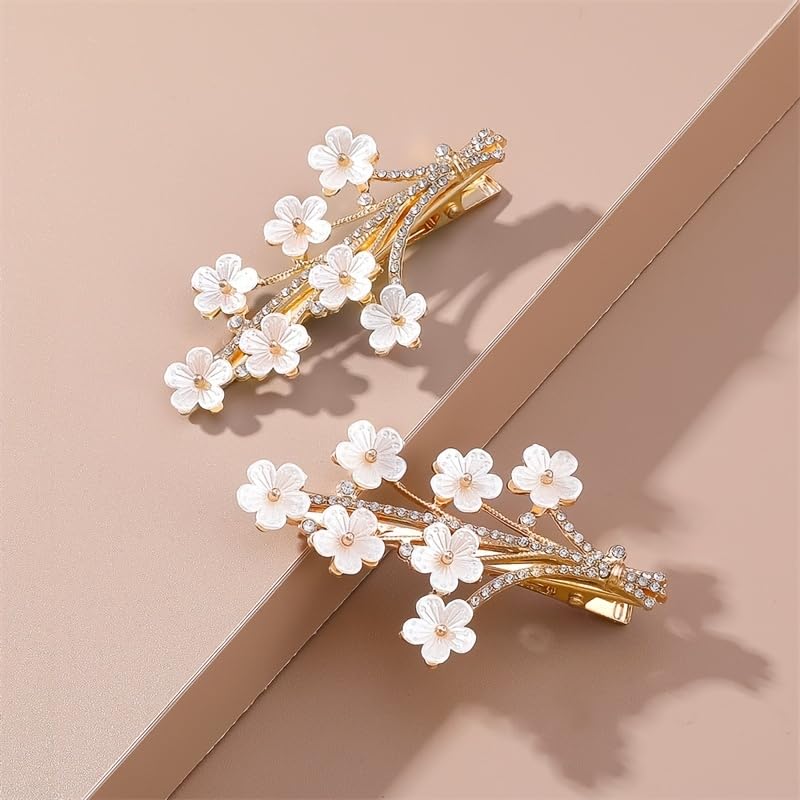 DENICRAAS Pearl Hair Claw Clips - Strong Hold Non-Slip Hair Clips for Women, Champagne Gold Hair Accessories for Thick or Thin Hair (2 Pack) - Perfect for Daily Use, Birthday Gifts & Special Occasions