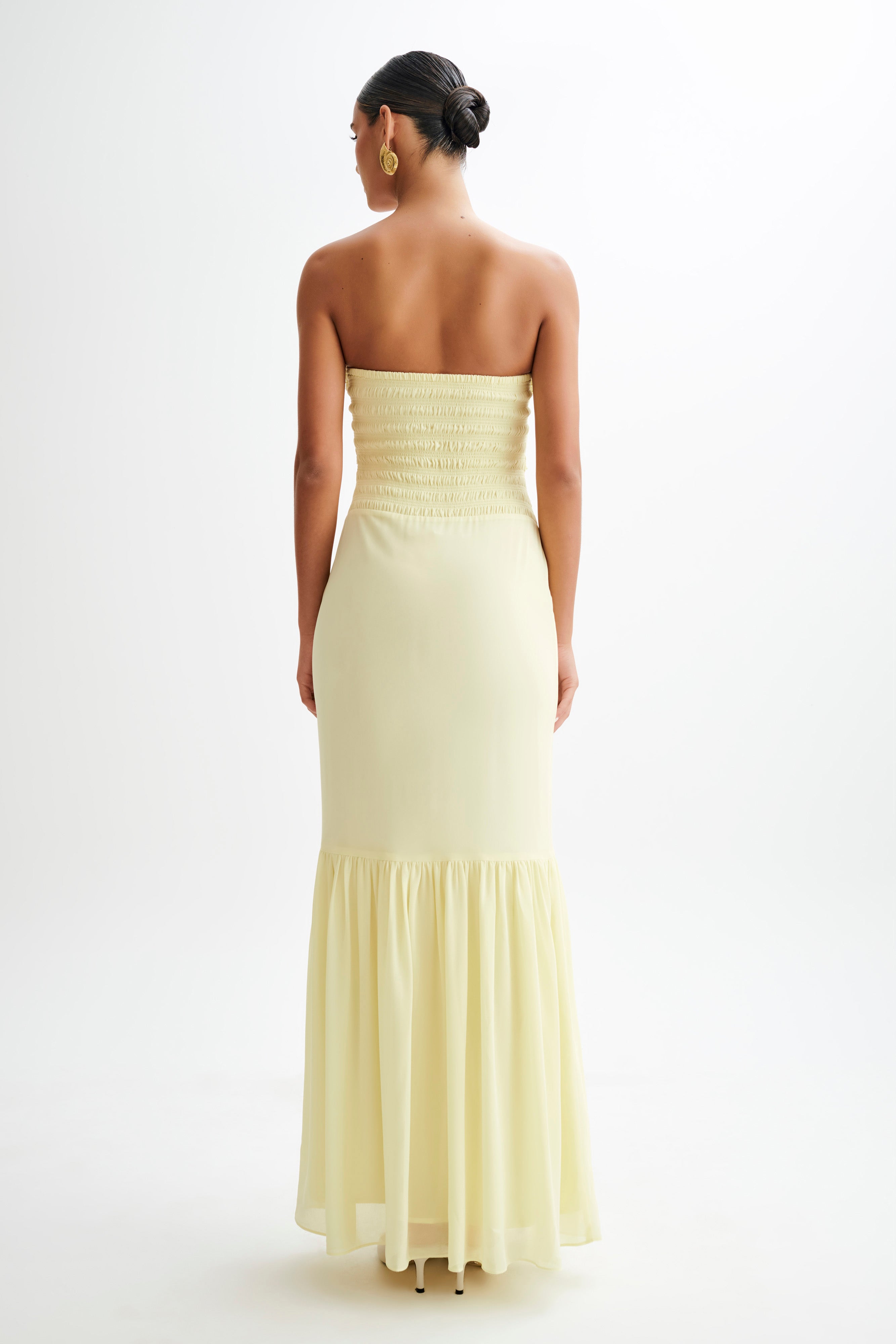 Olivette Strapless Chiffon Maxi Dress - Lemon Sherbet Color, Elegant Formal Gown for Weddings, Prom & Evening Events