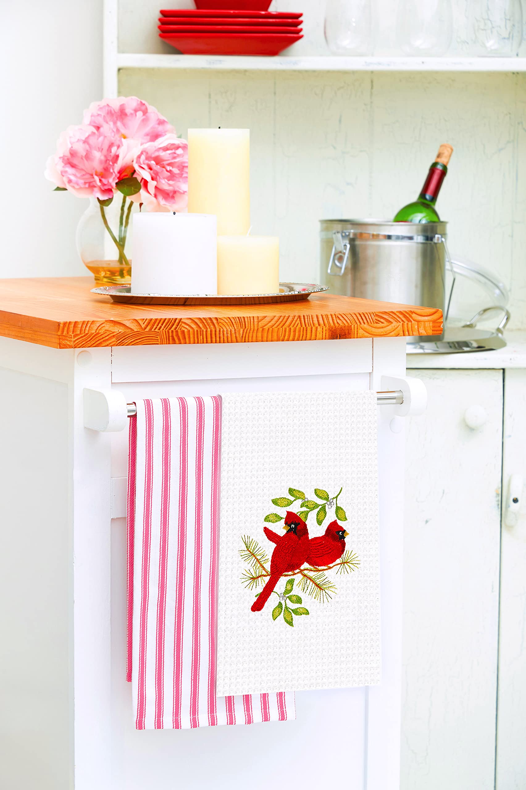 Song Bird Cardinals Waffle Weave Christmas Kitchen Towel Set - 18