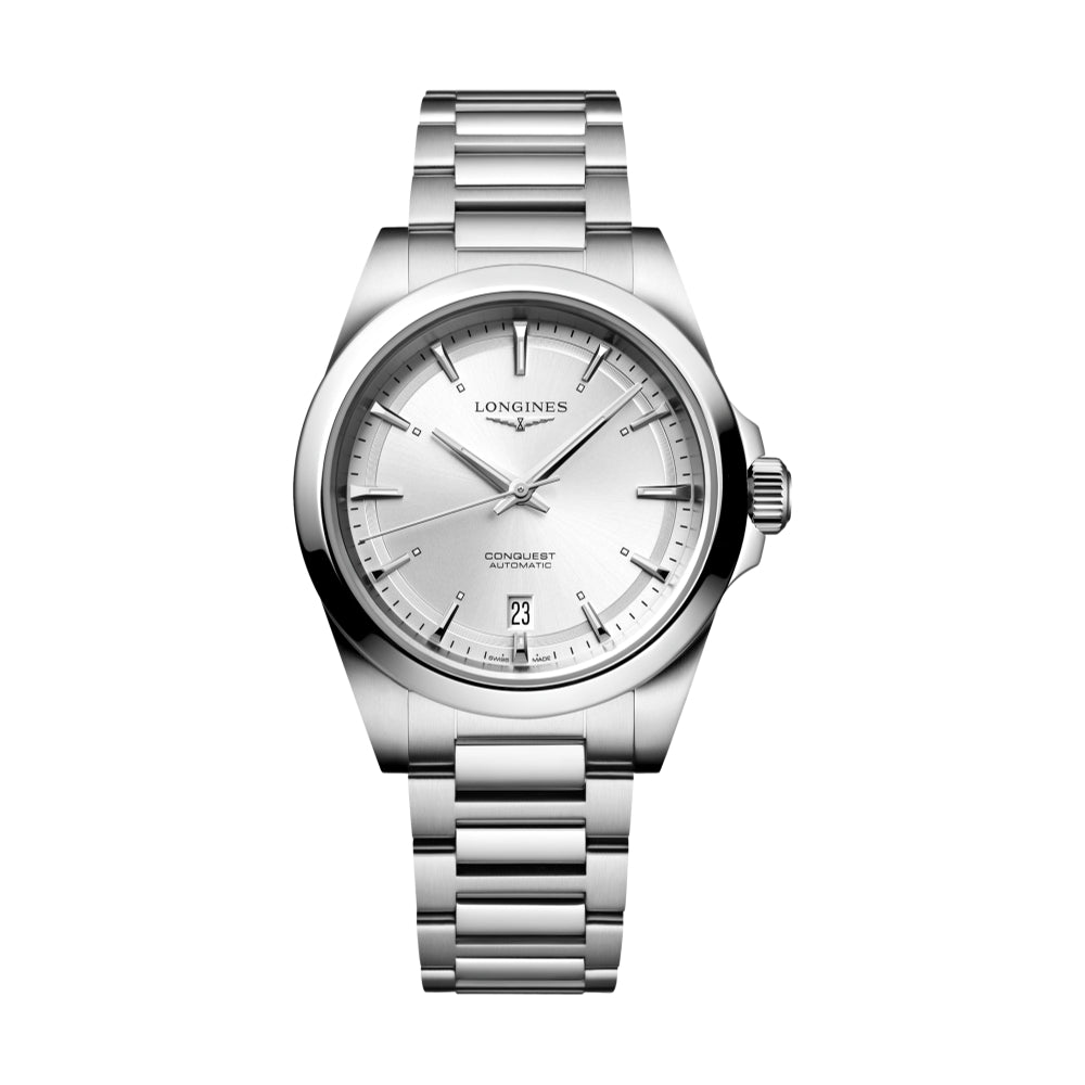 Conquest 38mm Silver Stainless Steel Watch with Bracelet - Perfect for Business, Casual & Formal Occasions