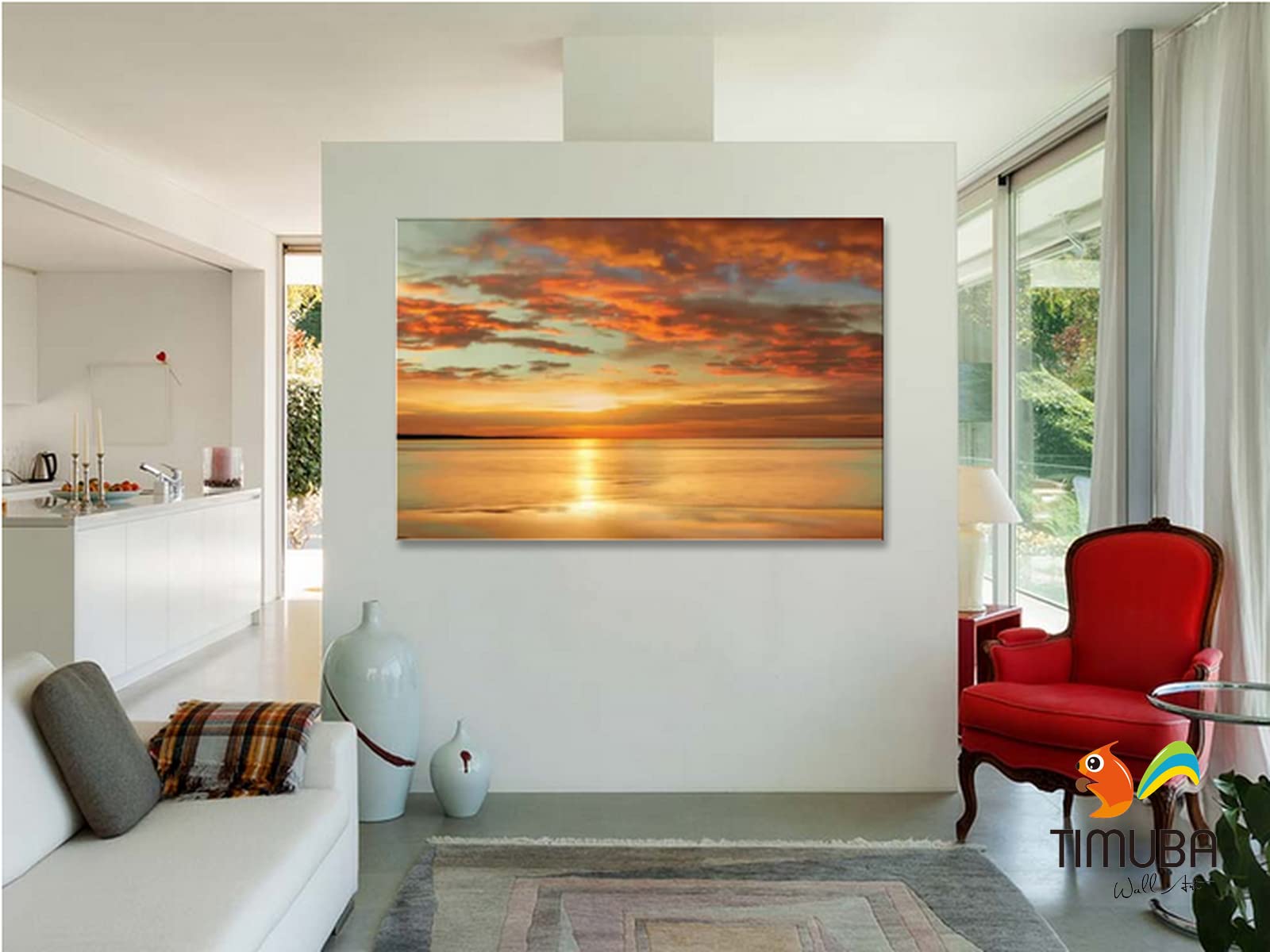 Ocean Wall Art Canvas Print - 32x48 Inches Beach Bathroom Decor, Sunset Painting for Living Room & Home - Perfect for Coastal, Nautical & Beach Themed Interior Design