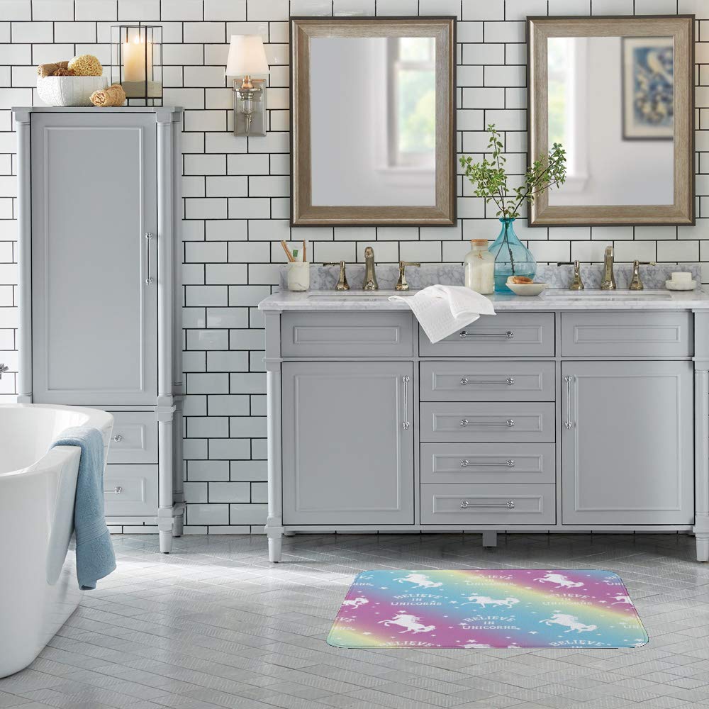 Unicorn Silhouette Holographic Bathroom Rug - Non-Slip Coral Fleece Shower Mat, Super Absorbent & Cozy Tub Mat for Bathroom, Kids Room & Outdoor Use