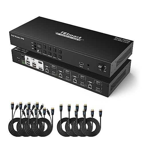 TESmart 4 Port HDMI KVM Switch for 4 Computers & 2 Monitors - UHD 4K@60Hz, EDID Emulation, Hotkey Switching, Stereo Audio, Cascading Support for Quad Monitor Setup - Perfect for Home Office, Gaming & Multi-Tasking Workstations