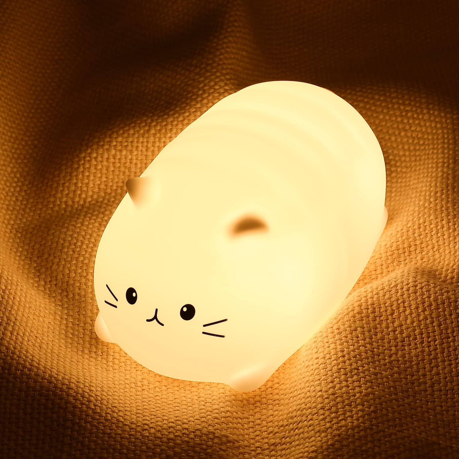 LOVERUIS Cute Cat Night Light for Kids - Soft Silicone Nursery Lamp with Timer, Perfect for Bedroom Decor & Baby Gifts - Ideal for Toddlers, Boys, Girls & Teenagers (Kitty Design) - Great for Nighttime Feeding, Soothing & Safe Sleep Aid