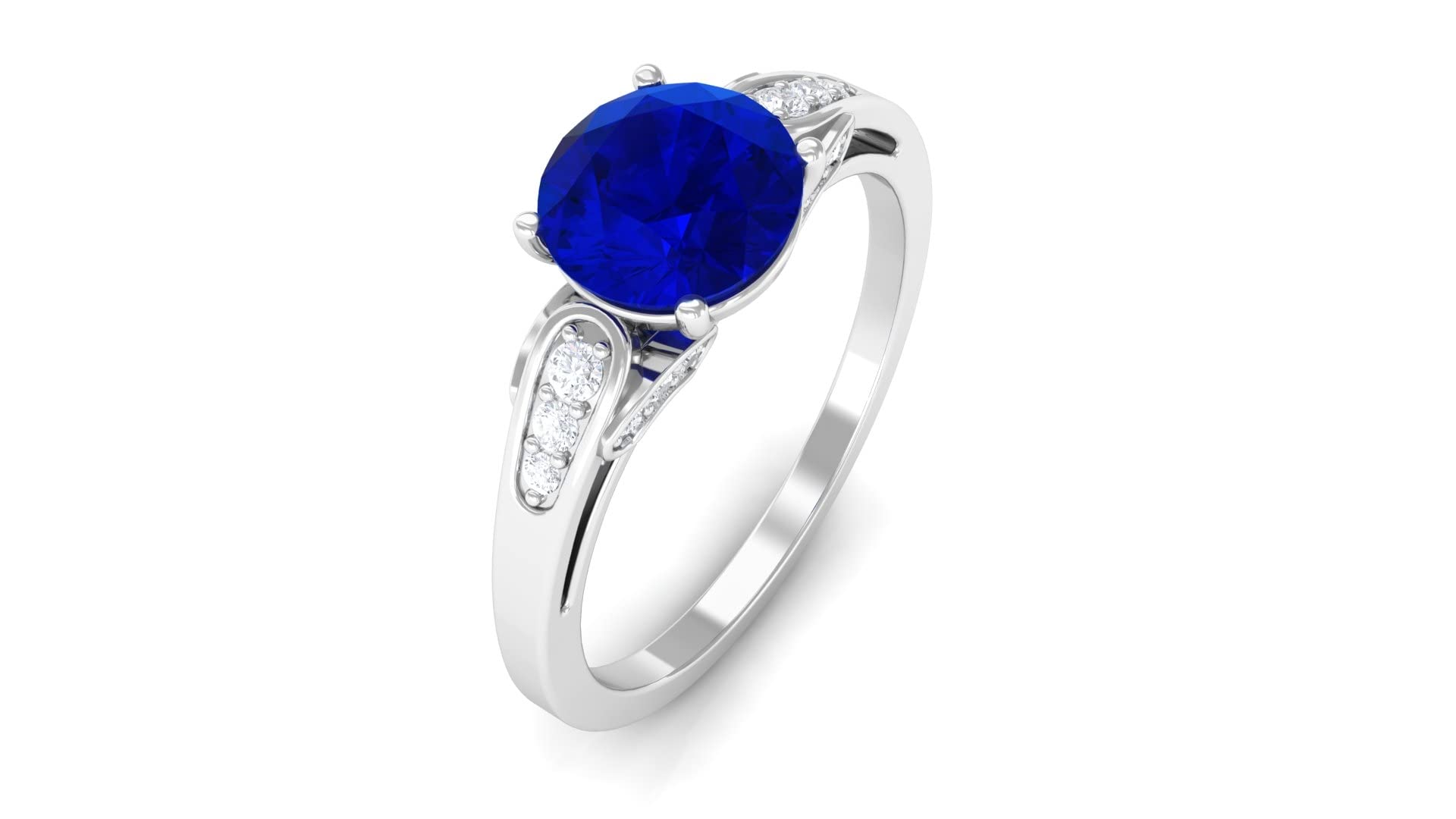 1.75 CT Lab-Created Blue Sapphire & Moissanite Engagement Ring in 14K Solid Gold - Elegant Minimalist Wedding Band for Women, Anniversary Gift, Bridal Jewelry