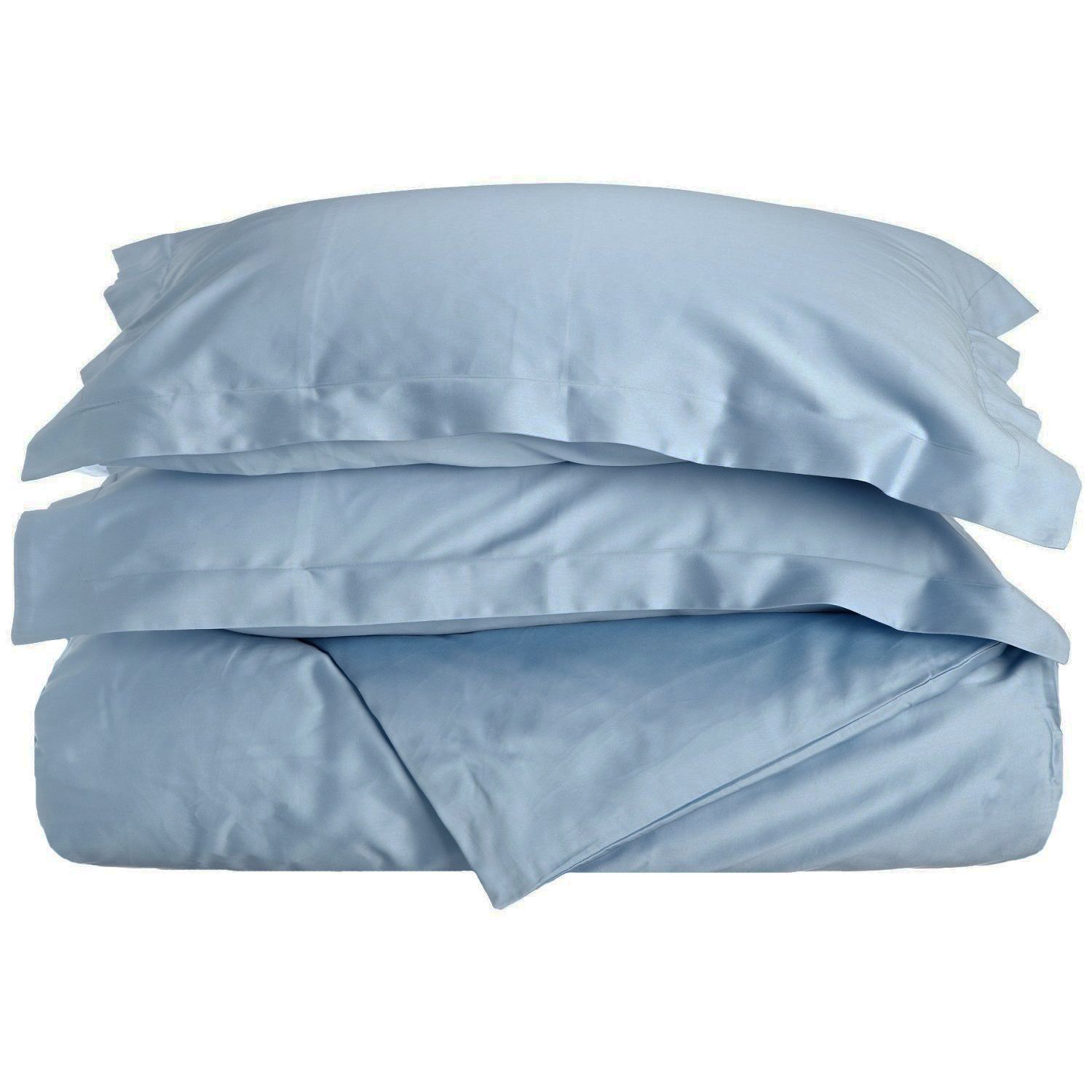 Luxury 700 Thread Count Egyptian Cotton Duvet Cover Set - Ultra Soft 3 Piece Bedding (Duvet Cover + 2 Pillowshams) - Light Blue Full/Queen Size - Perfect for Master Bedroom, Guest Room & Hotel Style Decor
