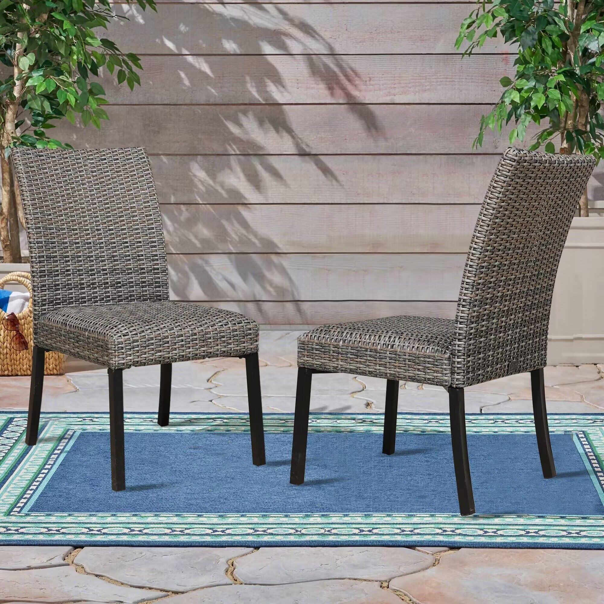 Premium Rattan Wicker Dining Chairs Set of 2 - Indoor/Outdoor Patio Furniture with Woven Padded Seats - Perfect for Garden, Balcony, Dining Room & Backyard Relaxation