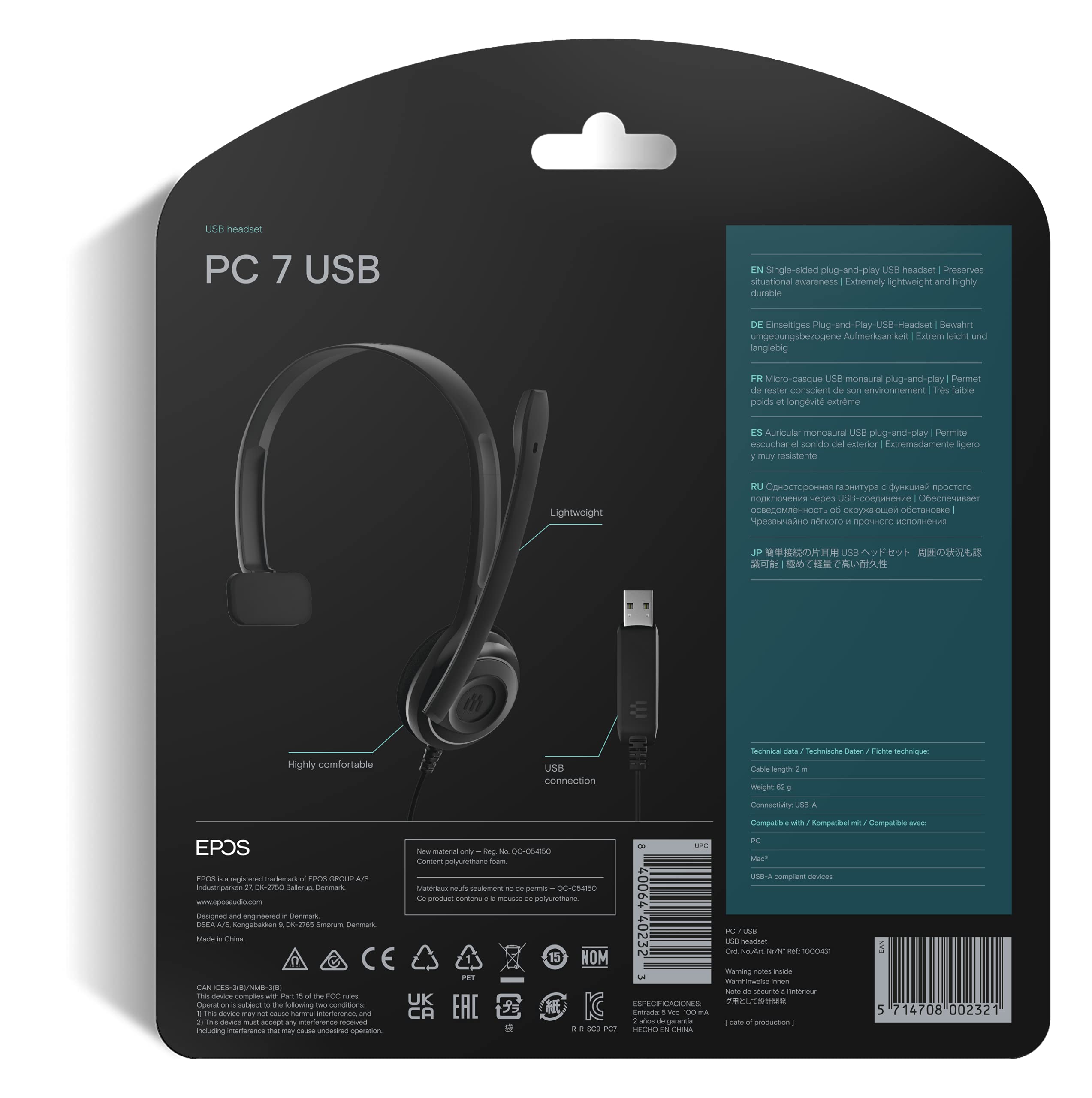 Sennheiser PC 7 USB Mono Headset for PC & Mac - Professional Noise-Canceling Microphone, Lightweight Design, Plug & Play (Black) - Ideal for Home Office, Online Meetings, Gaming & Call Centers