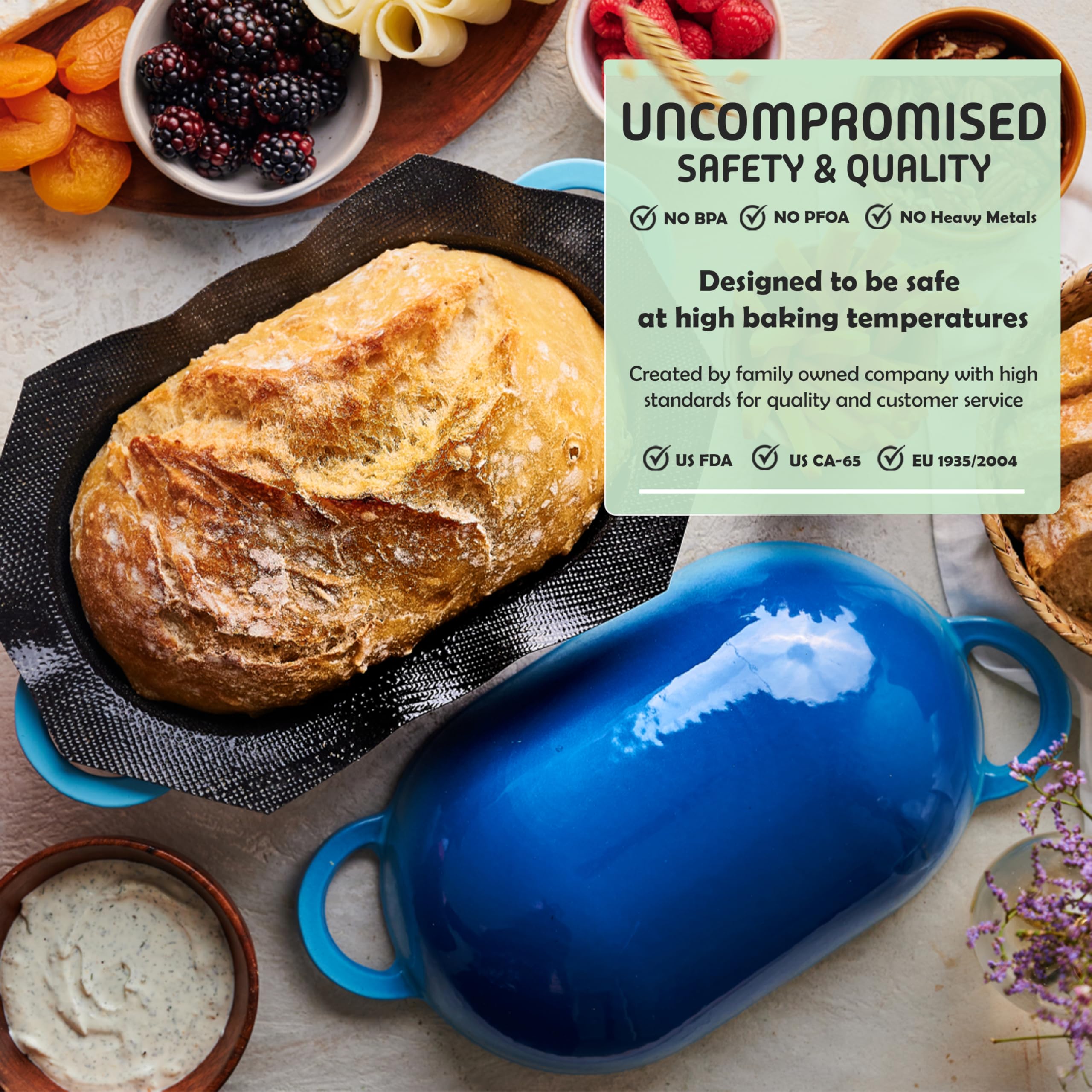 Easy Artisan Bread Kit with Cast Iron Dutch Oven (2 qt) & Non-Stick Silicone Liner - Perfect for Homemade Sourdough, No-Knead Bread Baking at Home