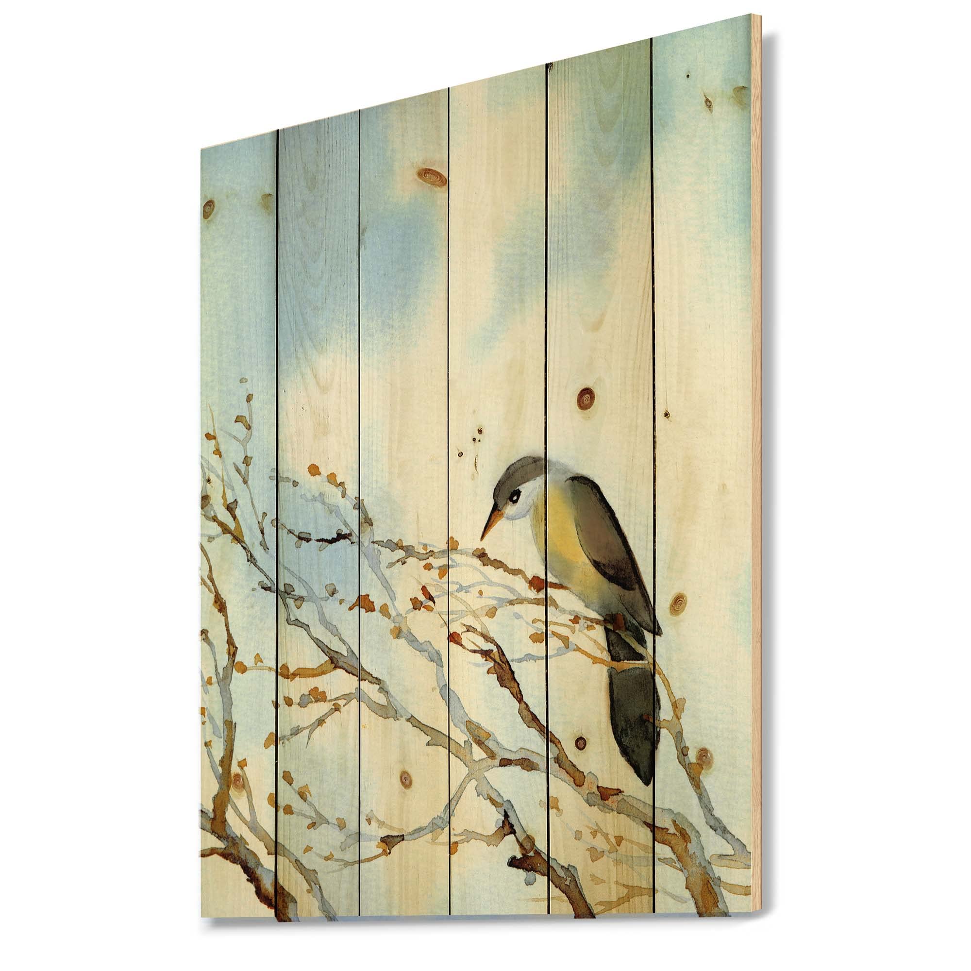 Rustic Landscape Wood Wall Art - Traditional Bare Tree Design on Natural Pine Wood, Large Blue Wood Wall Decor for Living Room, Bedroom & Office