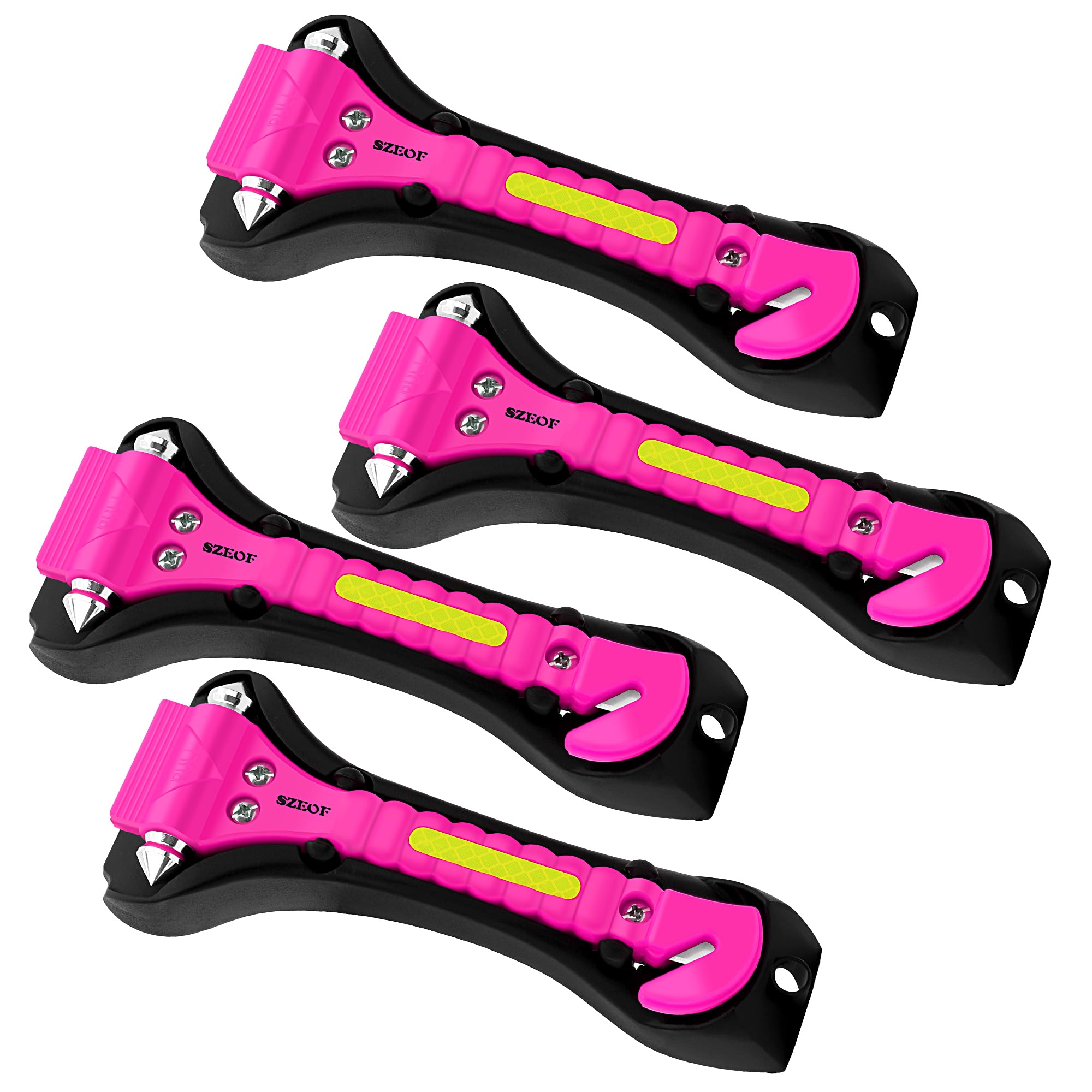 Emergency Car Window Breaker & Seatbelt Cutter - 4 Pack Pink Safety Hammer for Vehicle Escape - Multi-Tool for Car Accidents, Storms & Emergency Situations - Perfect for Road Trips, Commuting & Emergency Kits