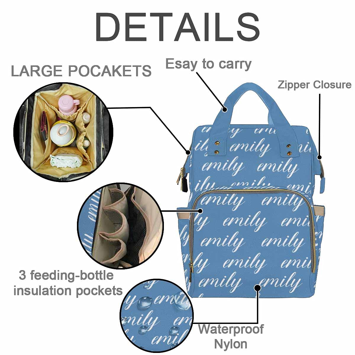 **Personalized Monogram Diaper Bag Backpack - Custom Name Baby Diaper Bag for Boys & Girls, Waterproof Multifunctional Travel Daypack - Perfect Gift for Moms, Ideal for Daycare, Travel & Outings**