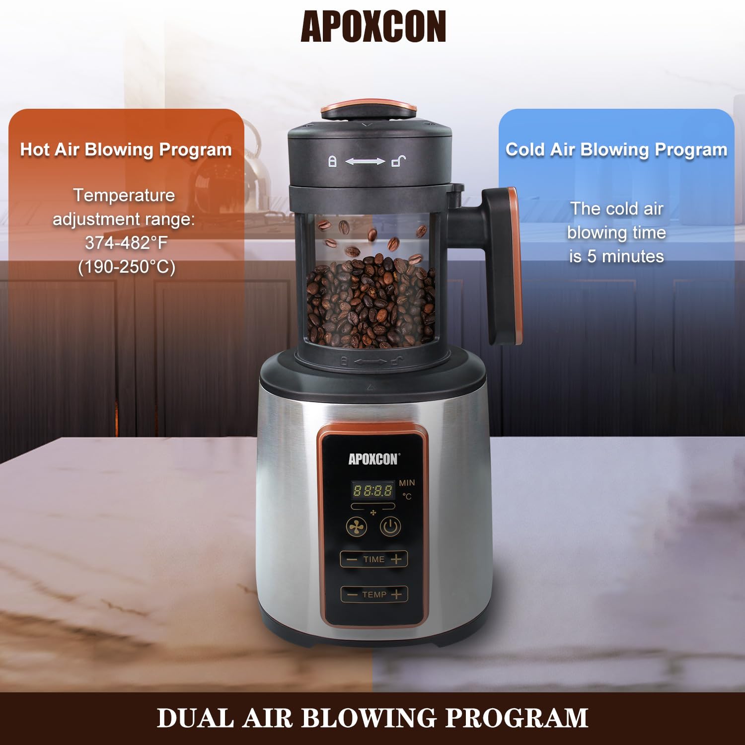 Electric Air Coffee Roaster Machine for Home Use - 1500W, 100g Capacity, Adjustable Timer & Heat Settings with Chaff Collection Basket - Perfect for Fresh Roasting Coffee Beans at Home, Gifts for Coffee Lovers