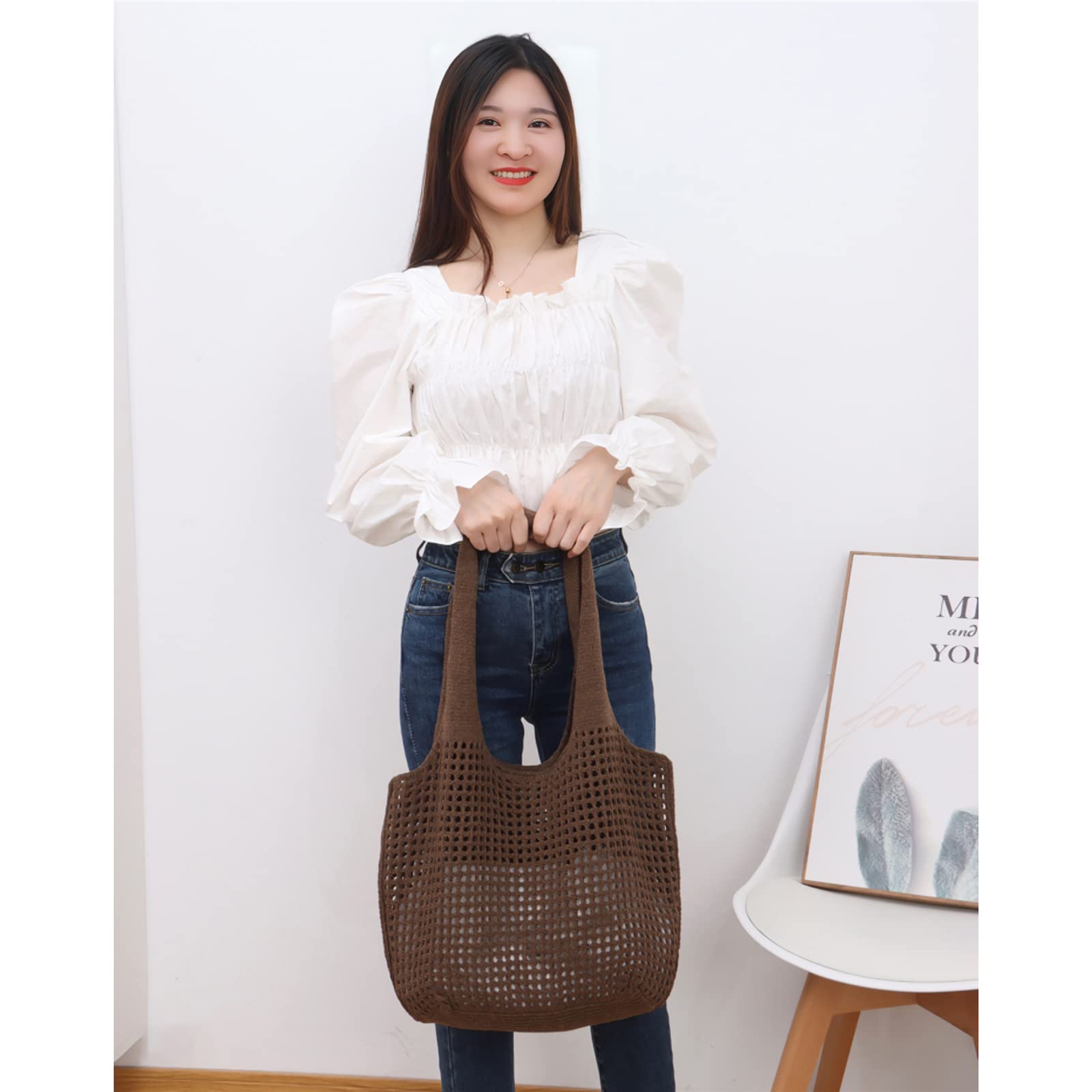 Ovida Women's Large Crochet Beach Tote Bag - Summer Mesh Shoulder Bag for Women, Cute Aesthetic Handbag for Beach, Pool, Vacation & Travel Accessories