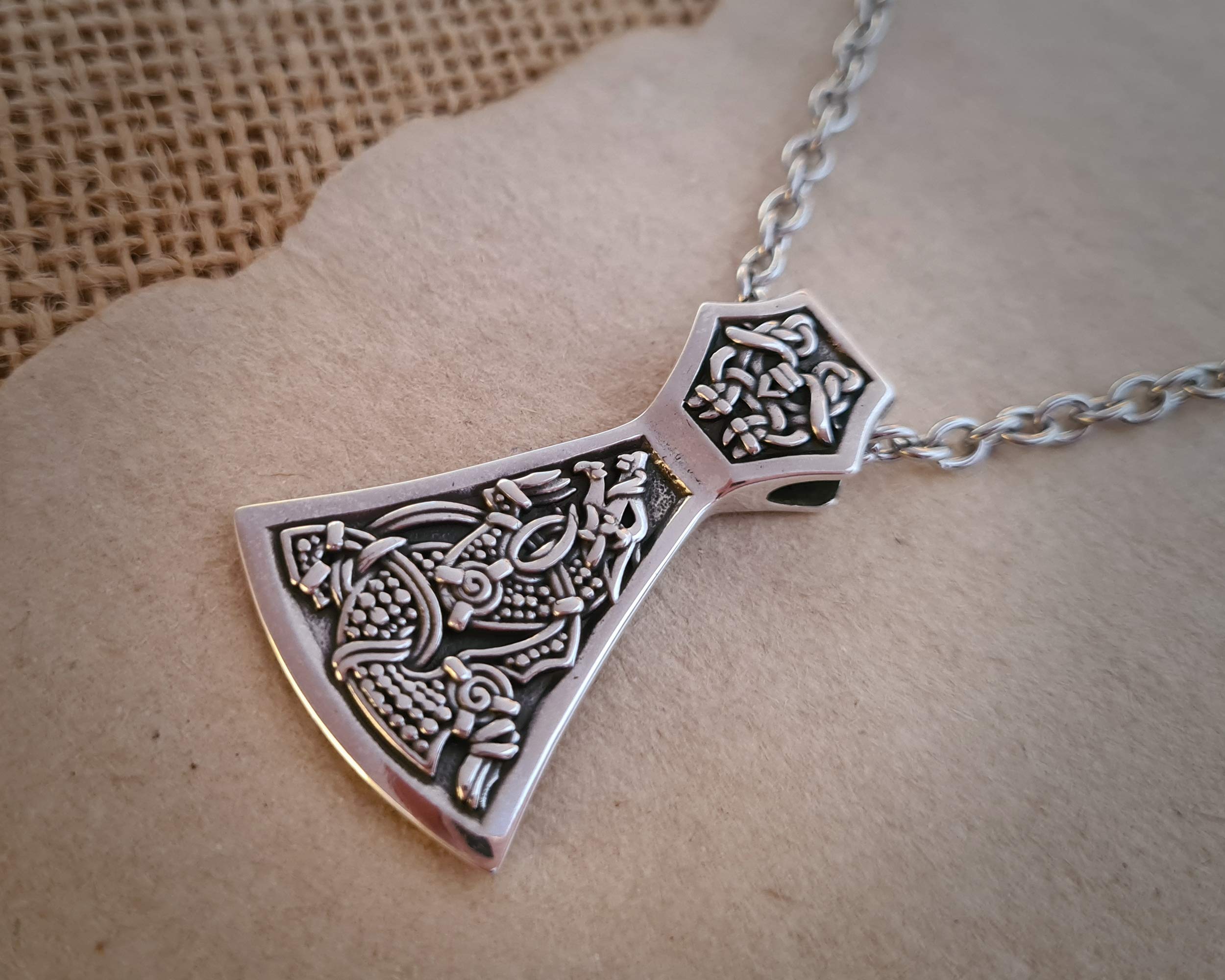 Viking Axe Pendant Necklace - Norse Jewelry with Chain for Men & Women - Brass Viking Amulet with Fenrir Wolf Design - Perfect for Viking Lovers, Cosplay, and Historical Reenactment