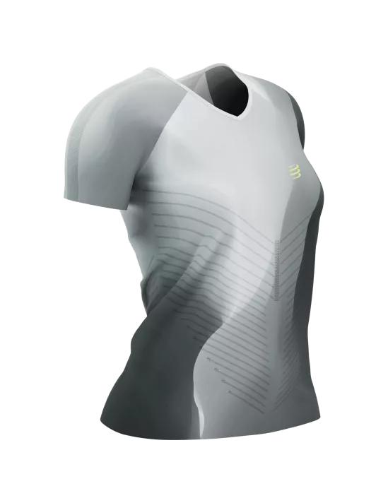 Compressport Women's Performance Short Sleeve Running Shirt - Breathable Moisture Wicking Athletic Top for Workout & Training - Black/White - Perfect for Gym, Jogging and Outdoor Sports