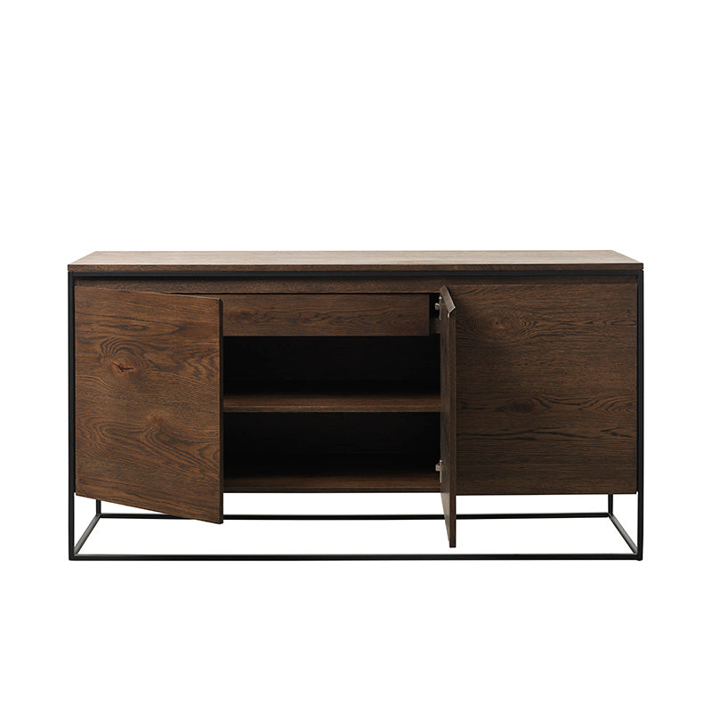 RIVOLI Sideboard Buffet Cabinet 61 Inch - Modern Smoked Oak & Black Finish - Perfect for Dining Room Storage, Living Room Organization, and Entryway Decor