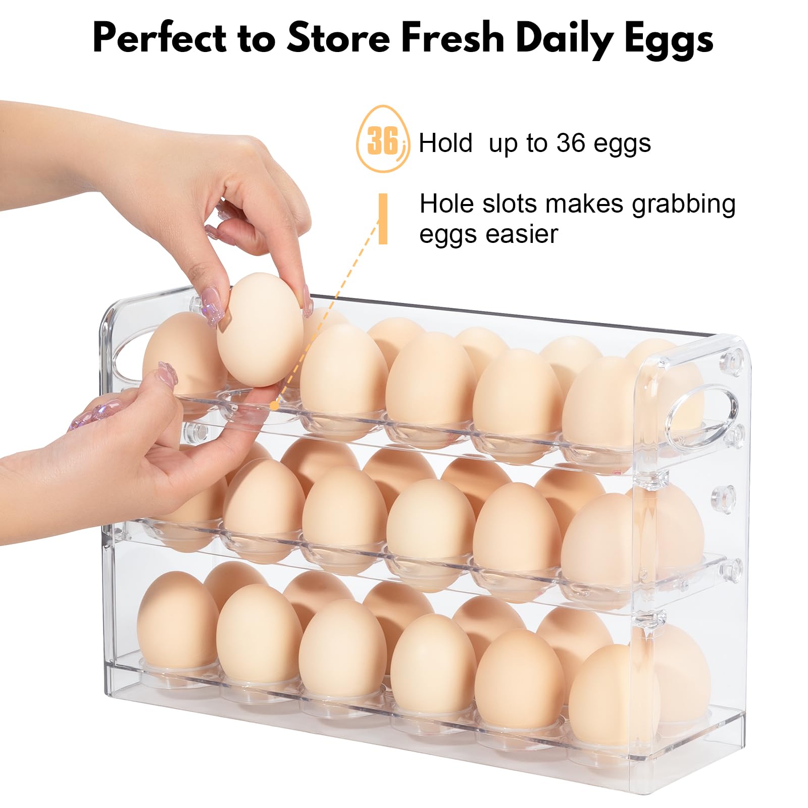 36 Egg Holder for Refrigerator - Clear PET Plastic Egg Storage Container with Dispenser - Kitchen Countertop Organizer for Fresh Eggs (Perfect for Breakfast Meal Prep & Baking)
