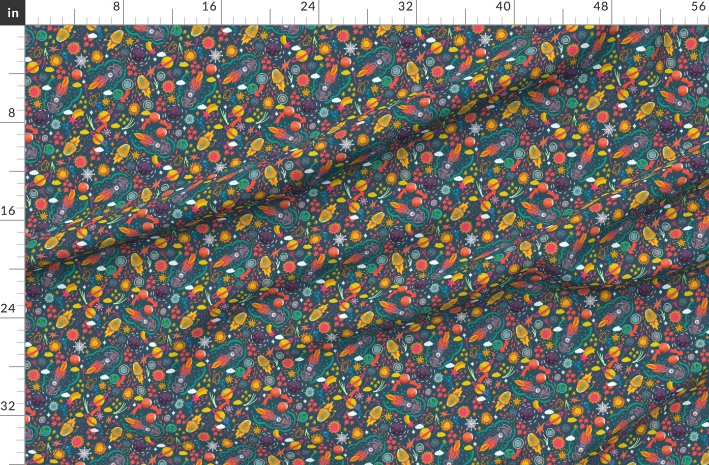 Premium Ditsy Space Adventure Galaxy Planets Printed Organic Cotton Sateen Fabric - Fat Quarter for Kids Science Themed Sewing, Quilting, Apparel & Home Decor - Perfect for DIY Projects, Nursery Decor & Educational Crafts