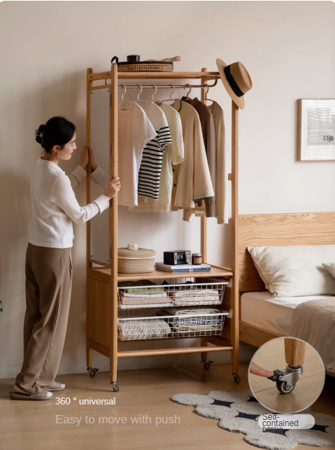 Premium Oak Solid Wood Coat Rack with Integrated Hooks - Perfect for Entryway, Bedroom & Closet Organization