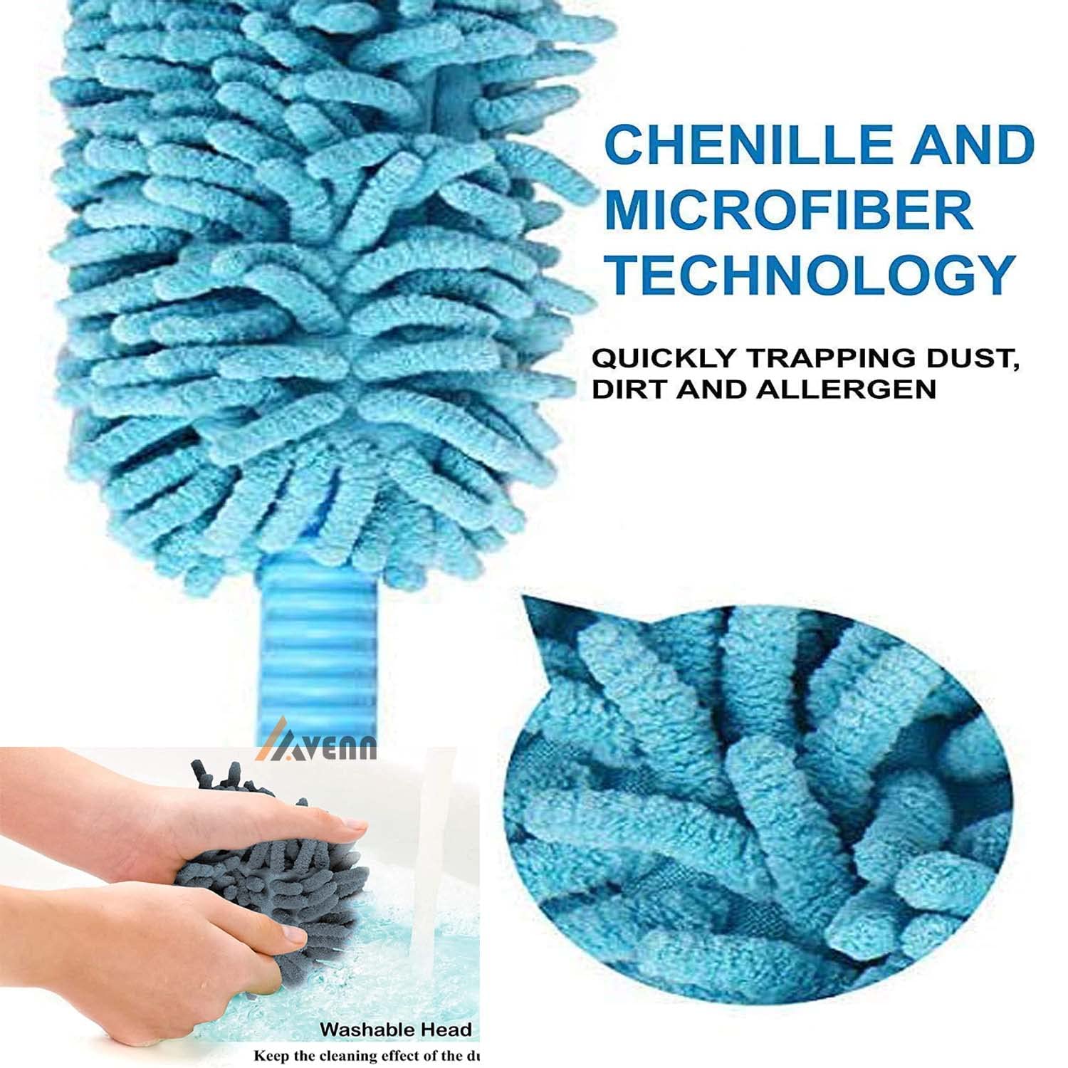 Avenn Foldable Microfiber Fan Cleaning Duster with Extendable Handle - Flexible Ceiling Fan Brush for Home & Office - Dust Remover for Ceiling Fans, Vents, Blinds & Hard-to-Reach Areas (Multicolor) - Perfect for Spring Cleaning & Household Maintenance