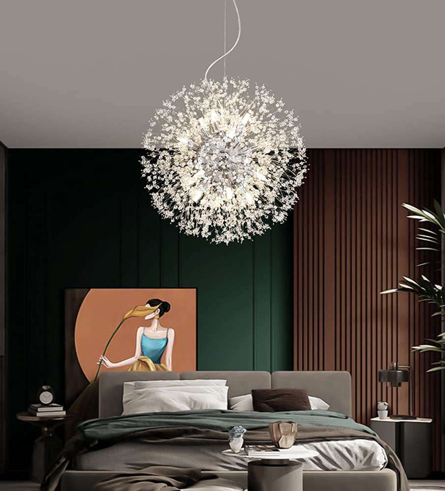 16-Light Modern Crystal Chandelier - Chrome Dandelion Firework Ceiling Light Fixture for Living Room, Dining Room, Kitchen & Bedroom | Elegant Home Lighting for Weddings, Parties & Luxury Interiors