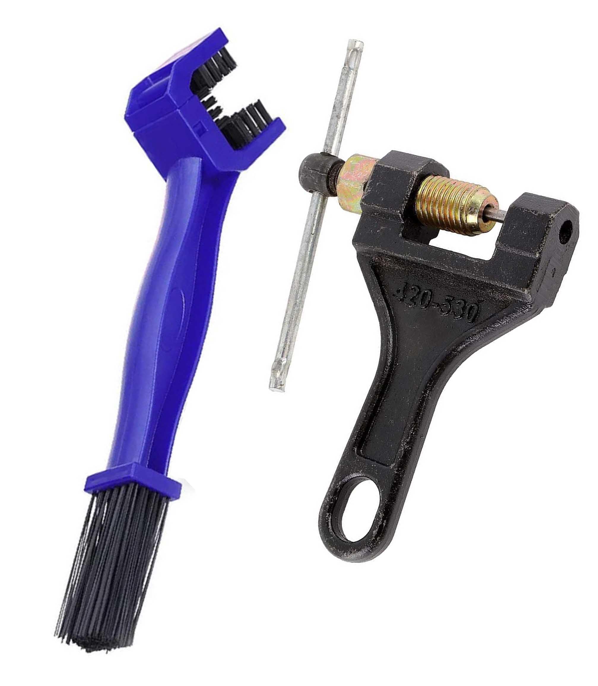 Inditrust 1pc Chain Breaker Tool (Fits 420 to 530 Size) & 1pc Plastic Chain Cleaner Wire Brush - Professional Bike, Motorcycle, ATV Roller Chain Repair Kit for Maintenance & Cleaning - Perfect for DIY Repairs & Outdoor Adventures