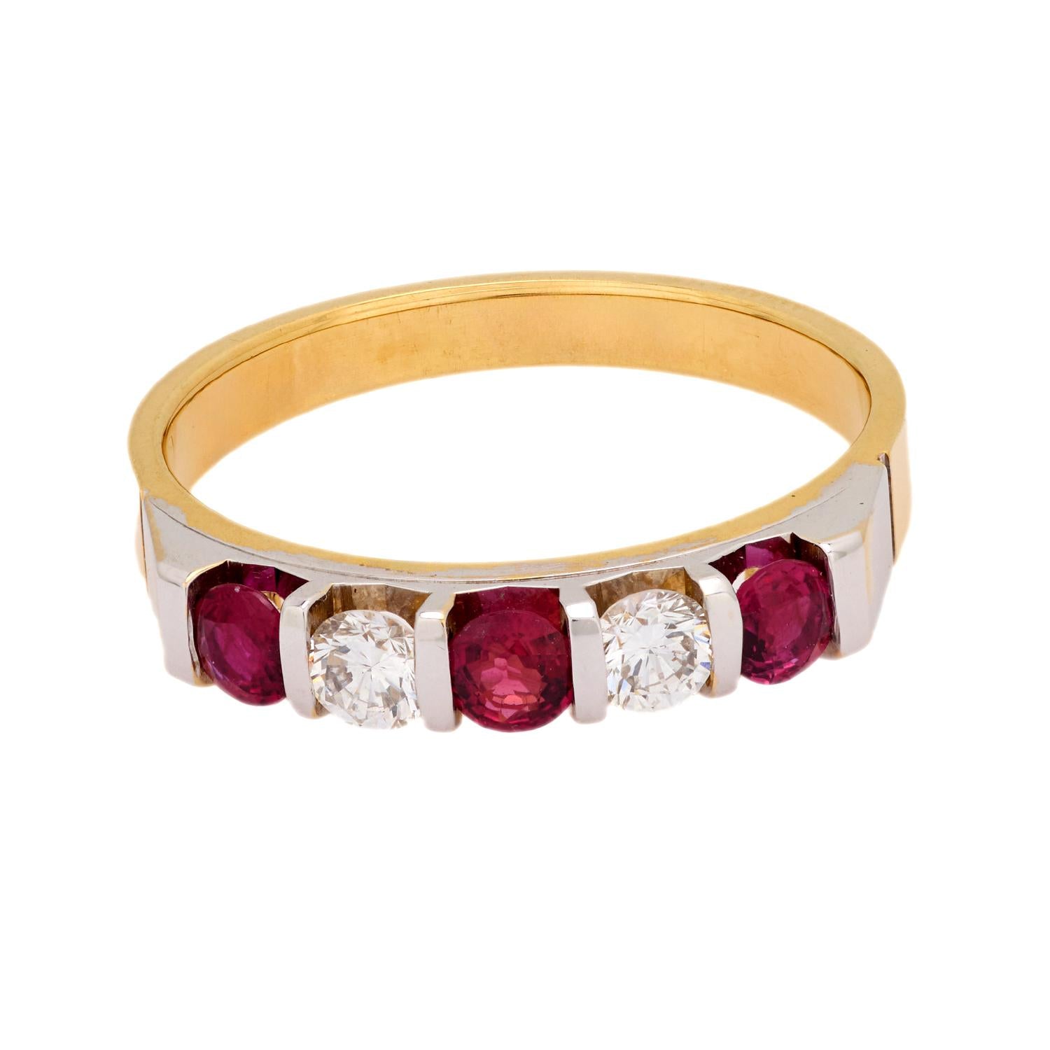 SPARK Estate 18K Gold Diamond & Ruby 5-Stone Ring for Women | Luxury Wedding, Anniversary & Engagement Jewelry Gift