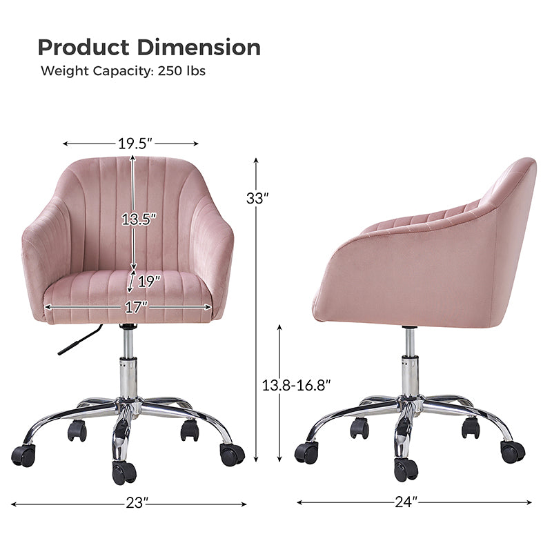 Theo Modern Velvet Office Chair with Tufted Back - Ergonomic Desk Chair for Home & Office Workspace, Comfortable Computer Gaming Chair for Long Hours Sitting