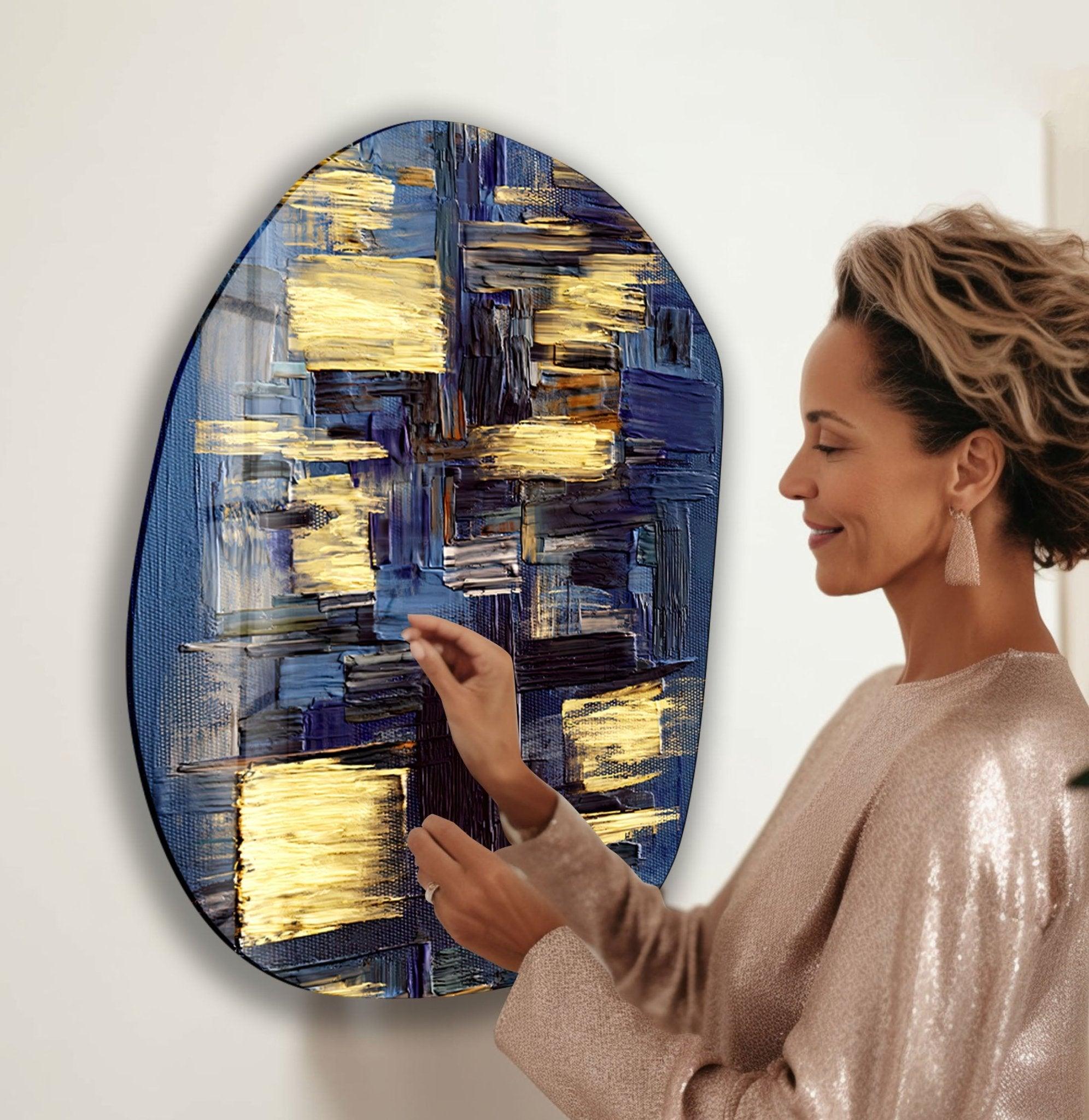 Abstract Blue & Yellow Glass Wall Art - Modern Handmade Decor for Living Room, Bedroom & Office - Unique Home & Office Decoration
