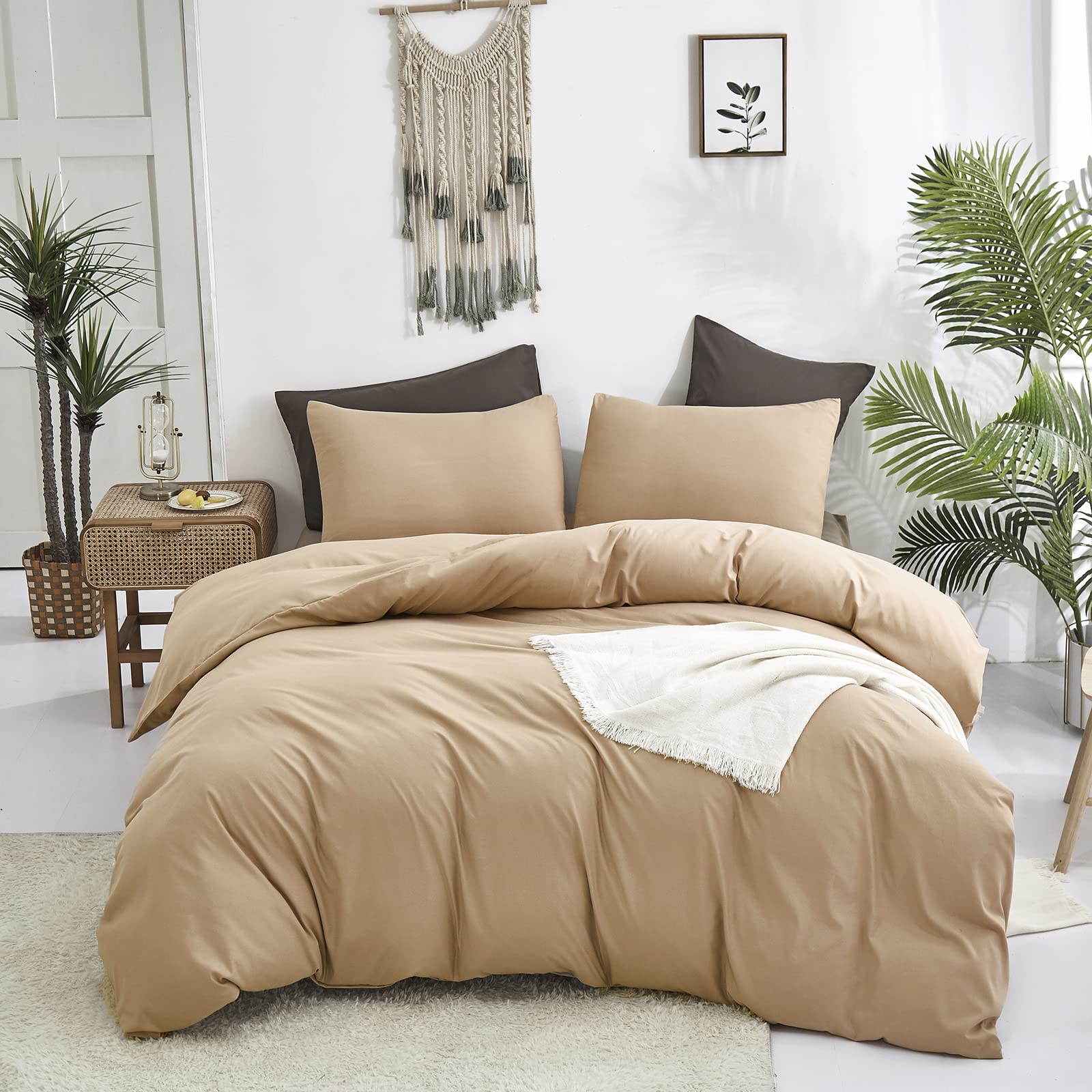 California King Comforter Set - Soft Cottonight Khaki & Champagne Bedding for Men & Women | Breathable, Modern Solid Taupe, Sand & Beige Blanket Quilts | Perfect for Master Bedroom, Guest Room & Cozy Home Decor