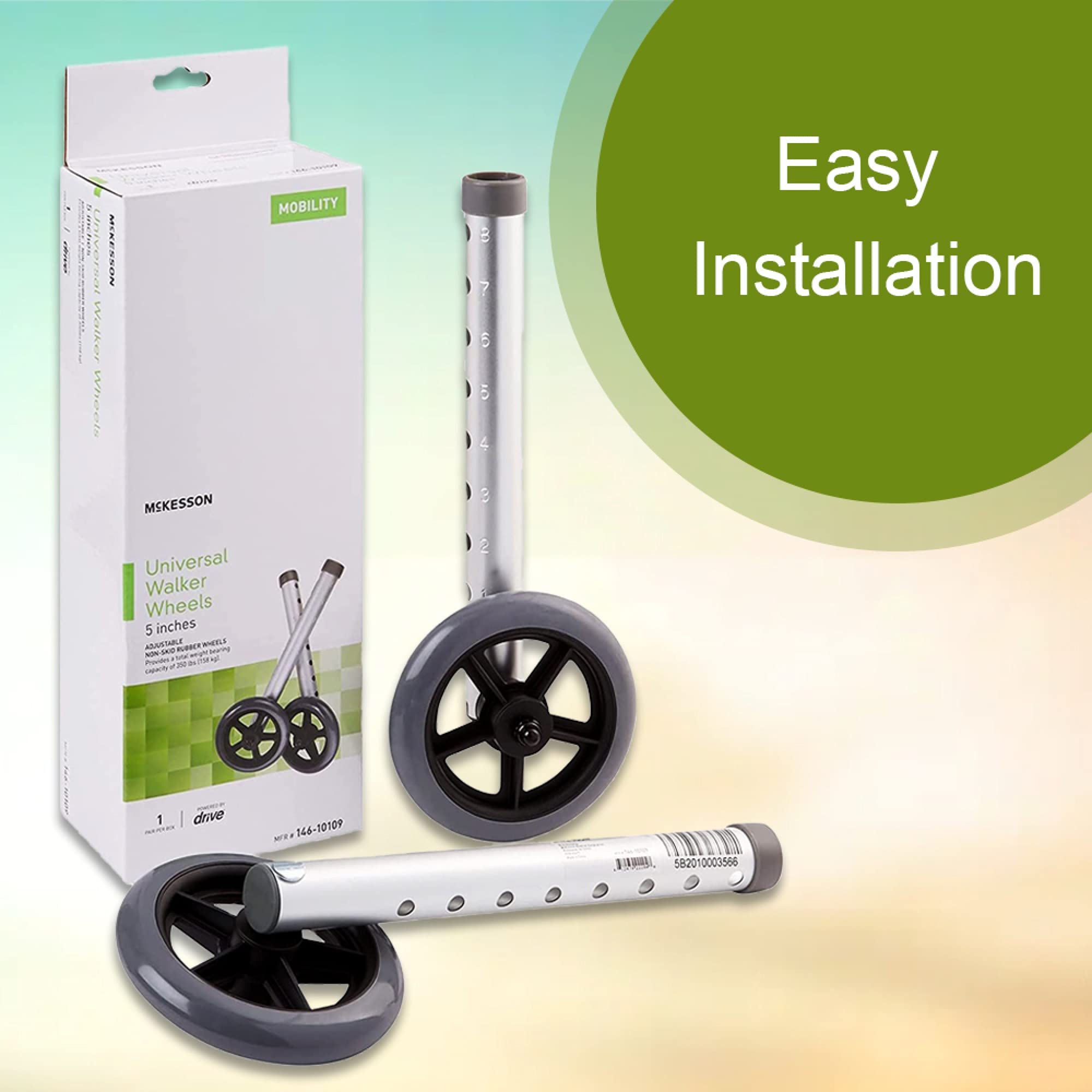 McKesson Universal Walker Wheels - Adjustable 5-Inch Caster Wheels (25 Pairs) - Ideal for Mobility Walkers, Rollators, and Medical Equipment Replacement