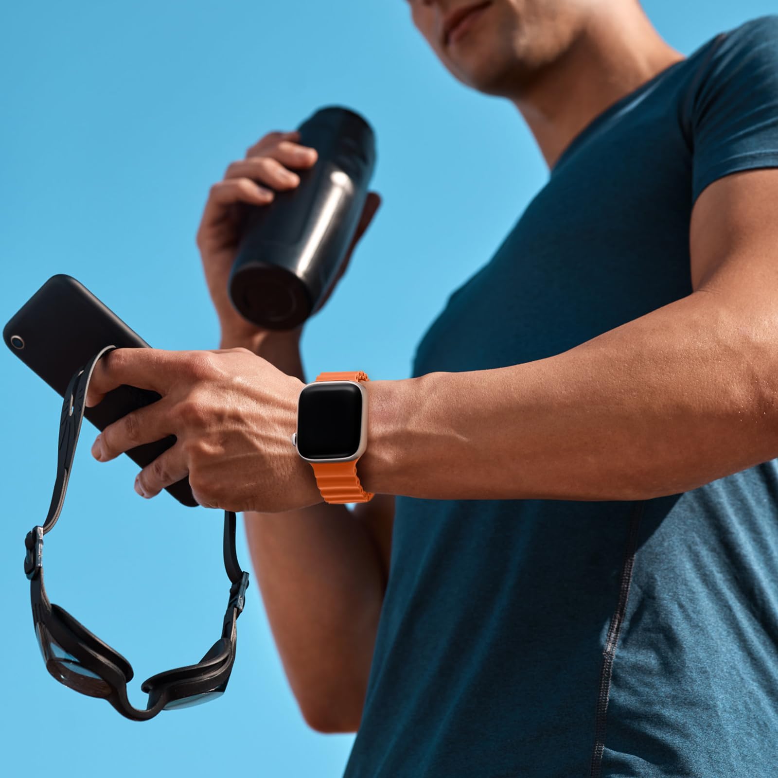Getino Ocean Sport Band - Soft Breathable Waterproof Silicone Strap for Apple Watch Ultra 2/Ultra/Series 9/8/7/6/5/4/SE - Compatible with 44mm 45mm 42mm 49mm - Perfect for Swimming, Running & Outdoor Activities (Orange)