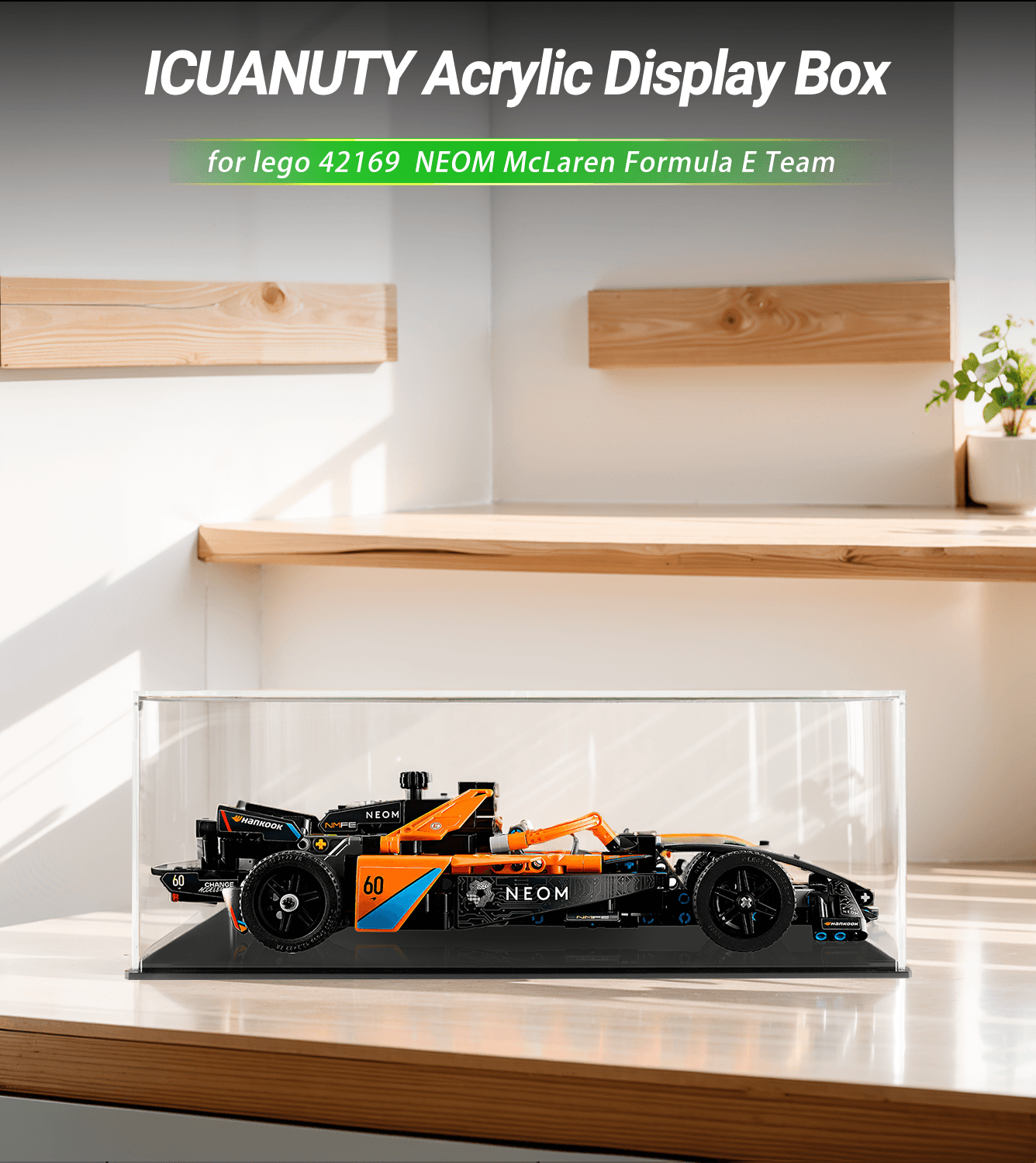 LEGO NEOM McLaren Formula E Team 42169 Display Case - Protective Showcase for LEGO Racing Car Model - Perfect for Home Decoration, Office Display & Collectors Showcase