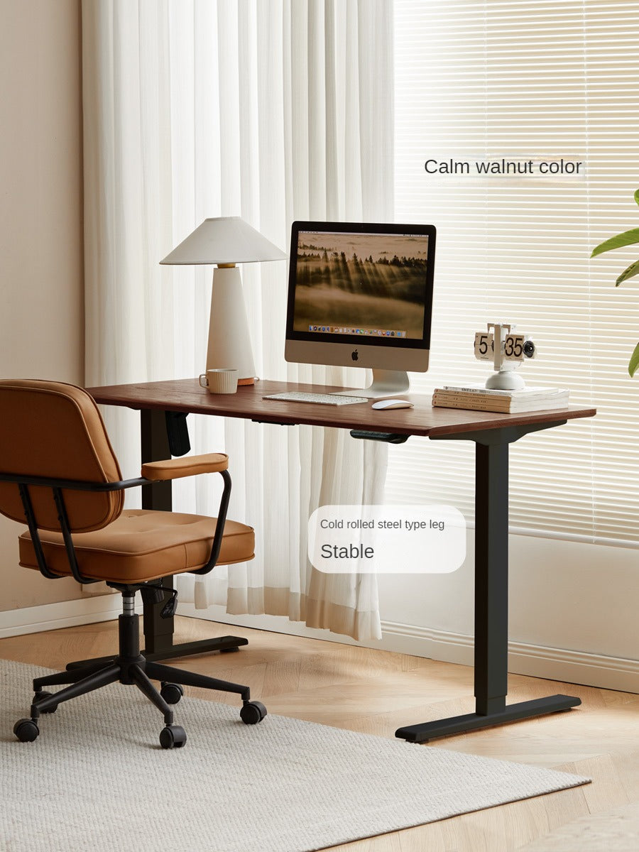 Premium Solid Oak & Black Walnut Electric Height Adjustable Standing Desk - Ergonomic Home Office Workstation for Remote Work & Study