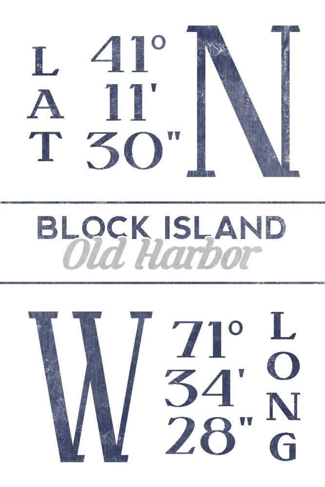 Block Island Rhode Island Latitude Longitude 85227 - 24x36 Signed Art Print Poster, Coastal Wall Decor for Beach House, Nautical Office & Living Room