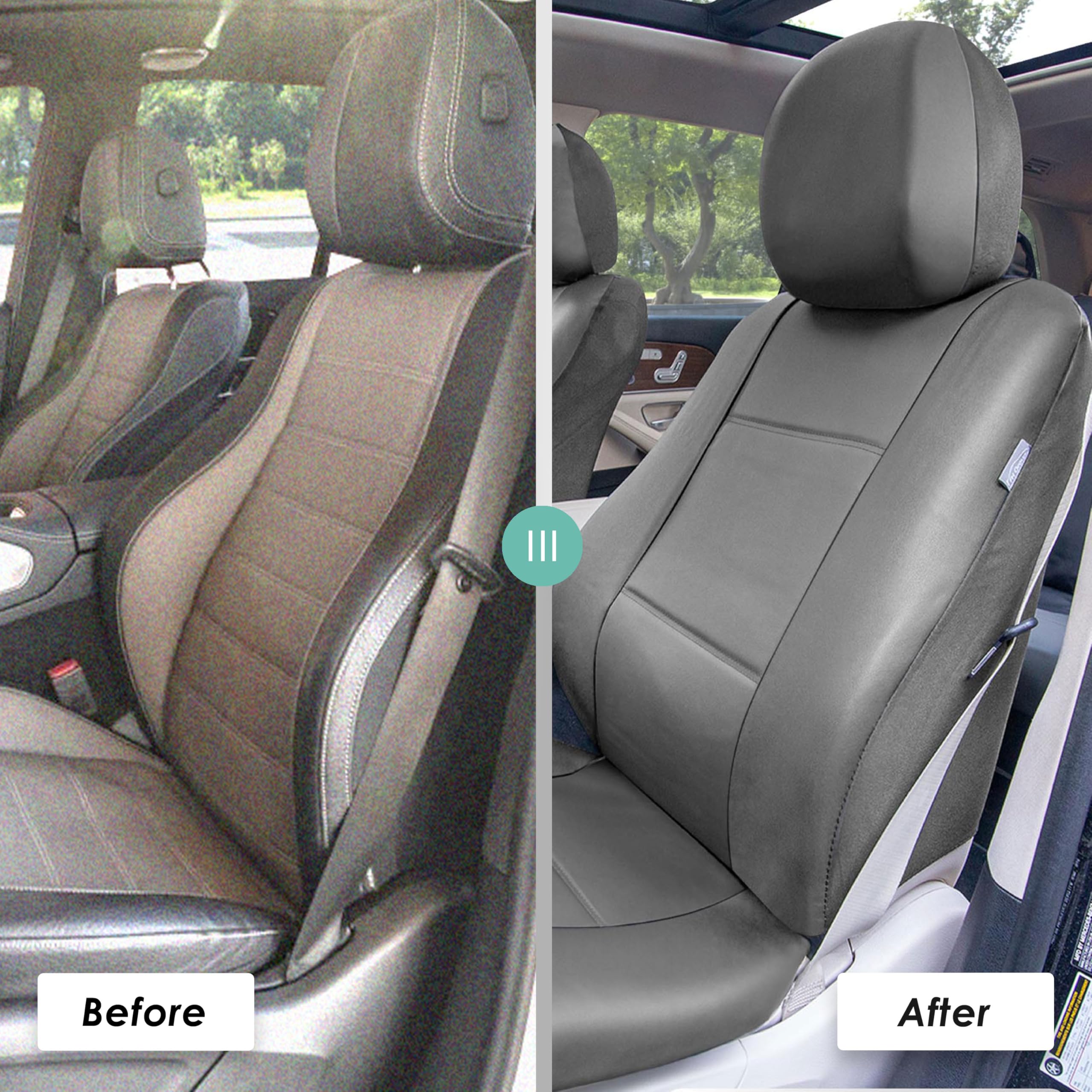 Premium FH Group PU Leather Car Seat Covers Full Set - Universal Fit for SUV, Sedan & Trucks | Airbag Compatible, Split Bench Design | Low Back Front & Rear Seat Protection | Durable Solid Gray Automotive Interior Accessories | Perfect for Daily Commute, Road Trips & Family Travel
