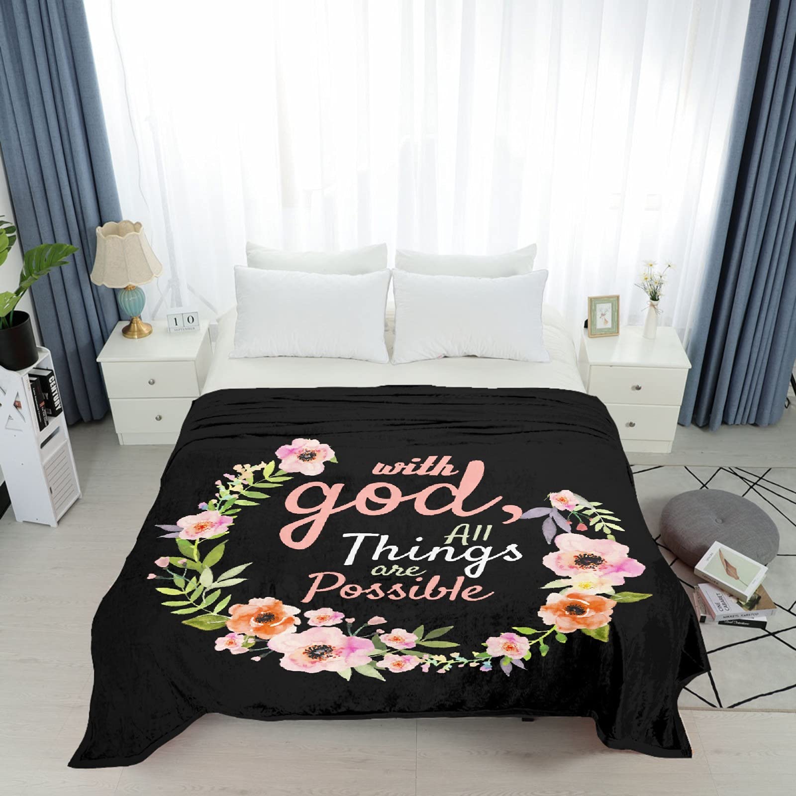 All Things Are Possible with God Bible Verse Blanket - Lightweight Plush Throw Blanket with Scripture Quote, 120